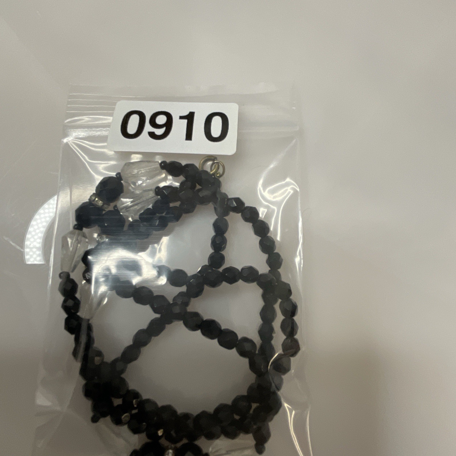 Vintage Art Deco Black Clear Glass Necklace Faceted Bead 26” Crystal Accent