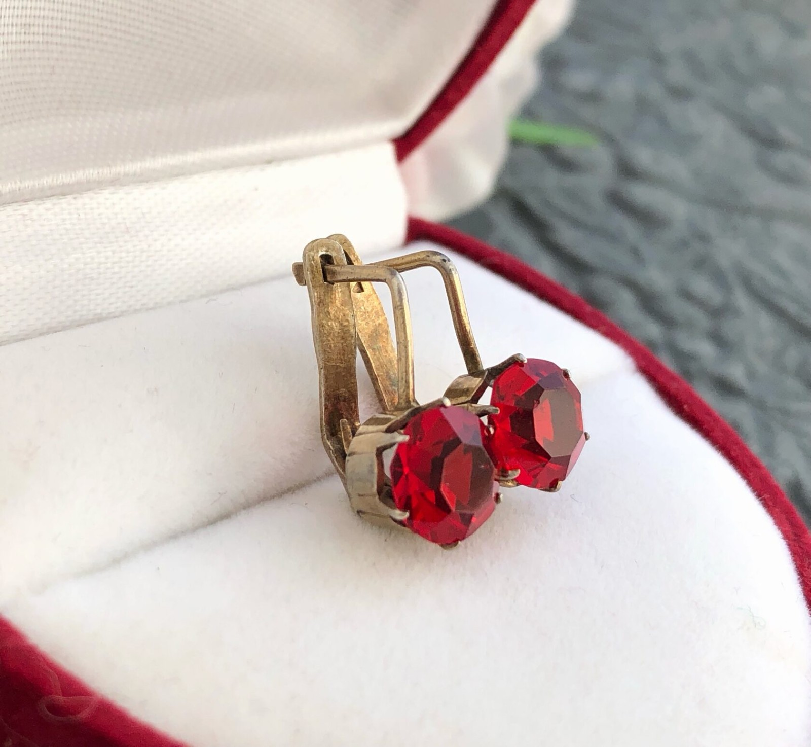 Estate Vintage Soviet Earrings Gilt Sterling Silver 875 Tourmaline Stud Ear USSR