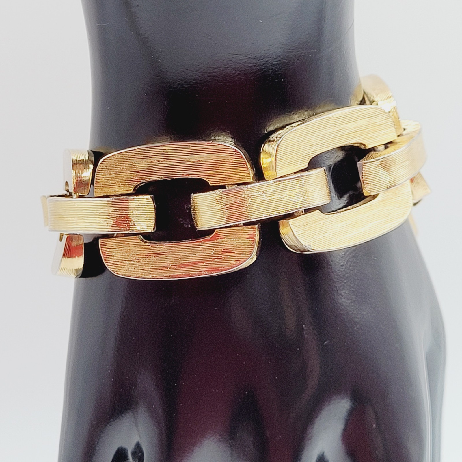 Monet Chunky Square Link Gold Tone Brush Finish Vintage Bracelet No Safety Chain