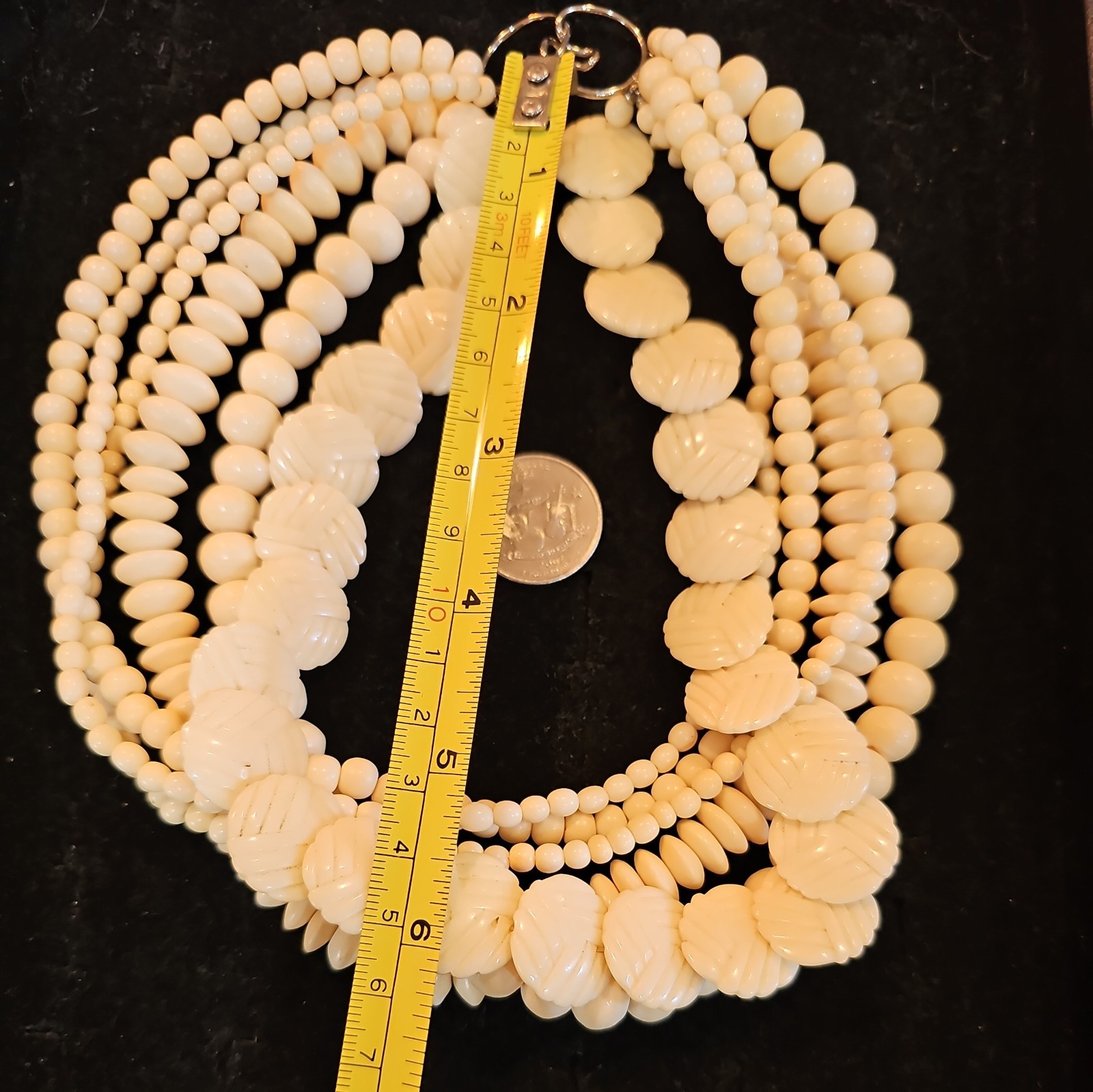 Vintage 6 Strands Carved Necklace Different Shaped