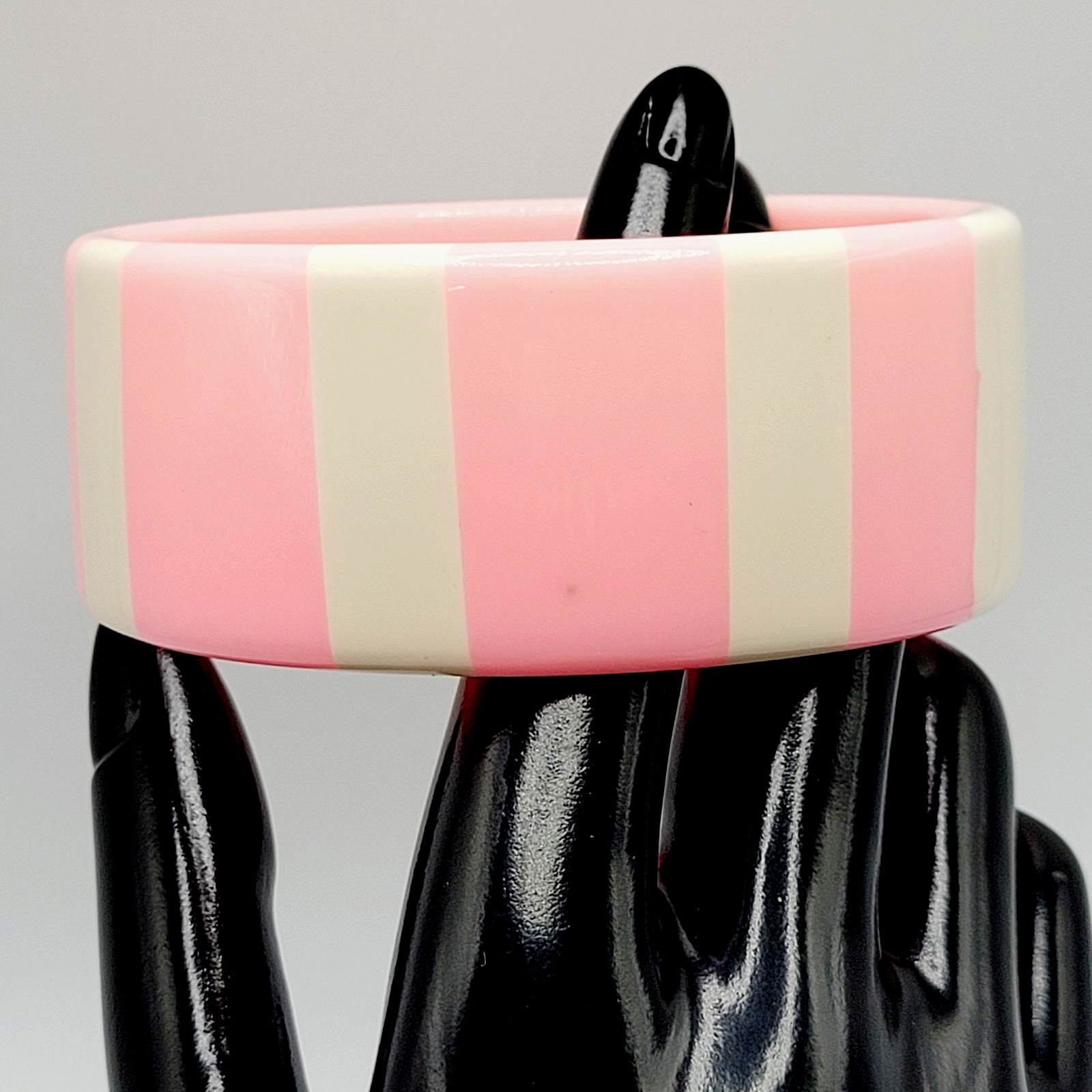 Bright Bubble Gum Cotton Candy Cream Stripe Chunky Acrylic Vtg Bangle Bracelet