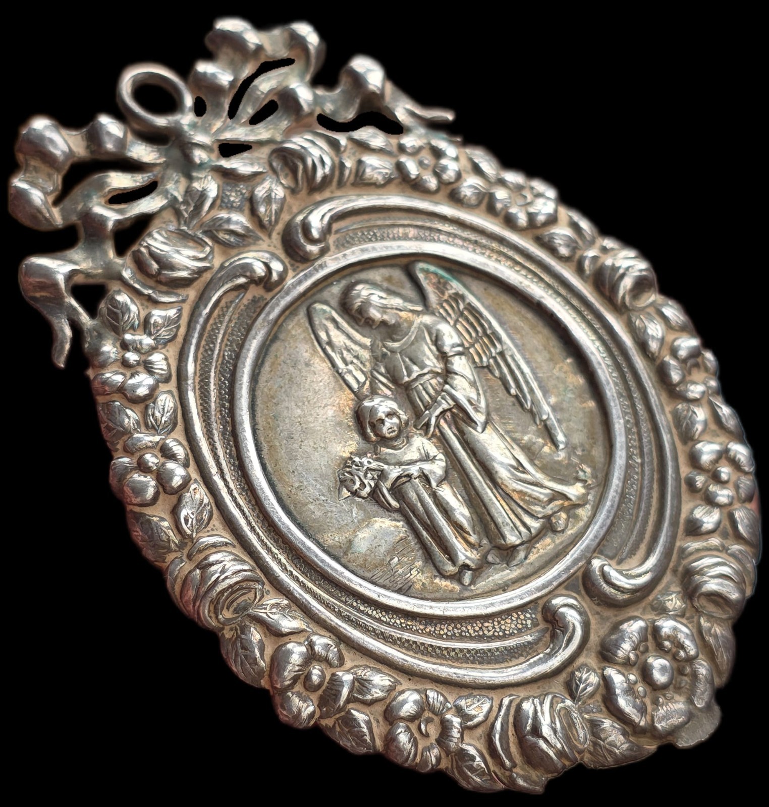 Fine Antique 19Th Century Art Nouveau Silver Divine Protection Pendant Ca 1890