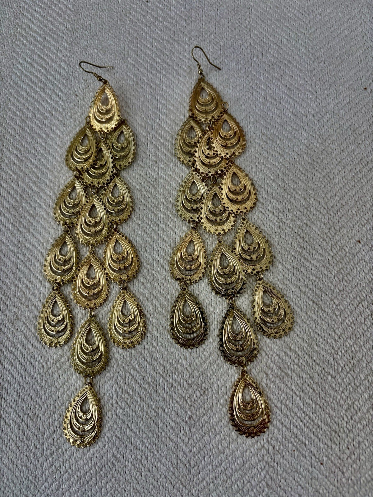 Fun Light Weight Gold Dangle Earrings. They Measure Approximately 7 1/2” Long