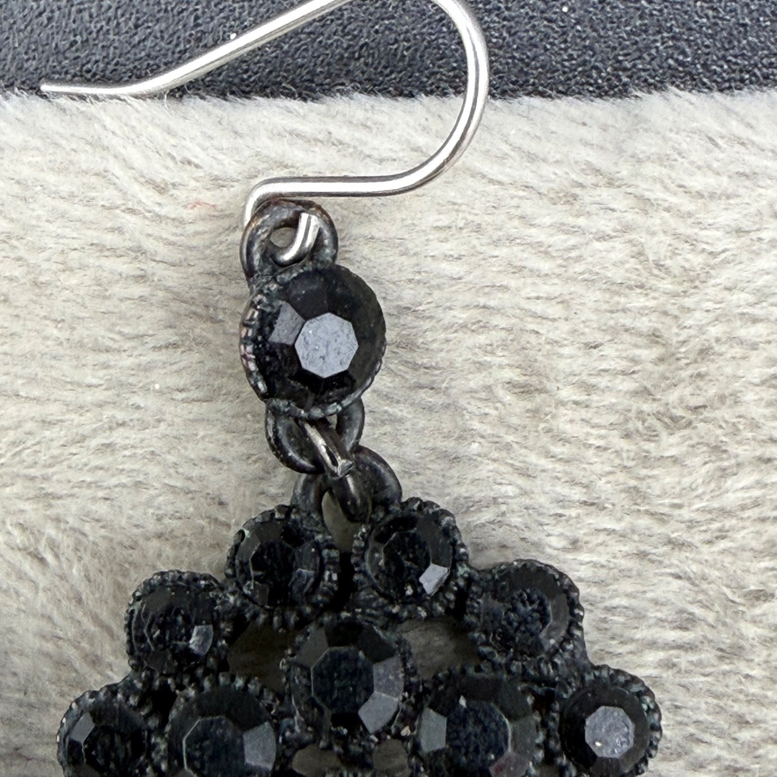 Vintage Pierced Earrings Black Enamel Rhinestone