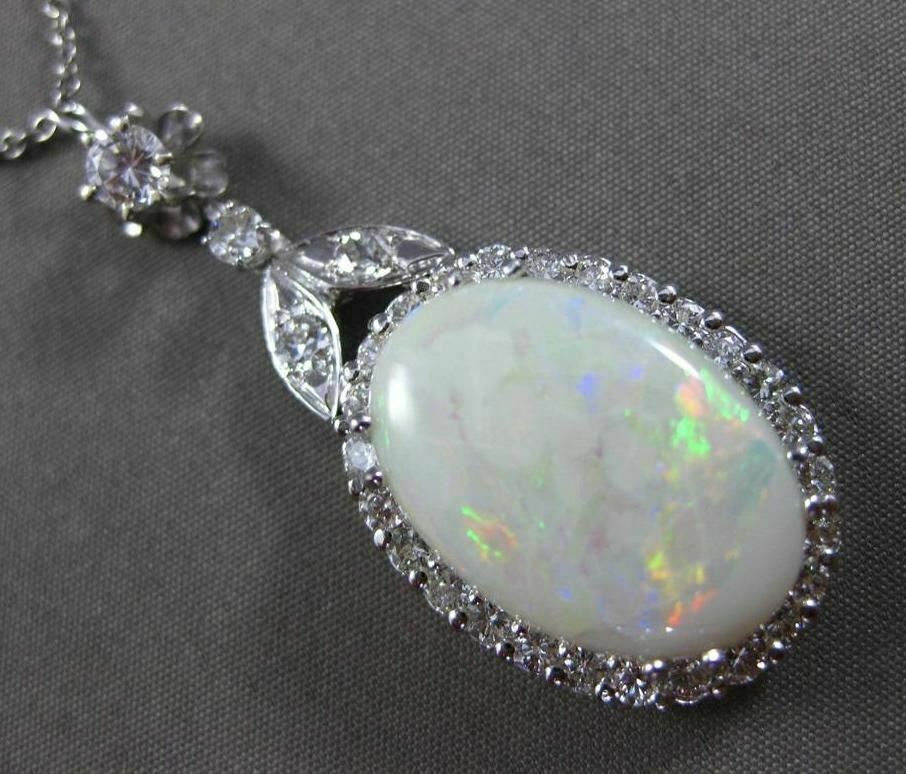 ANTIQUE MASSIVE 10.19CT DIAMOND & OPAL 14KT WHITE GOLD PENDANT E/F VS VVS #24009