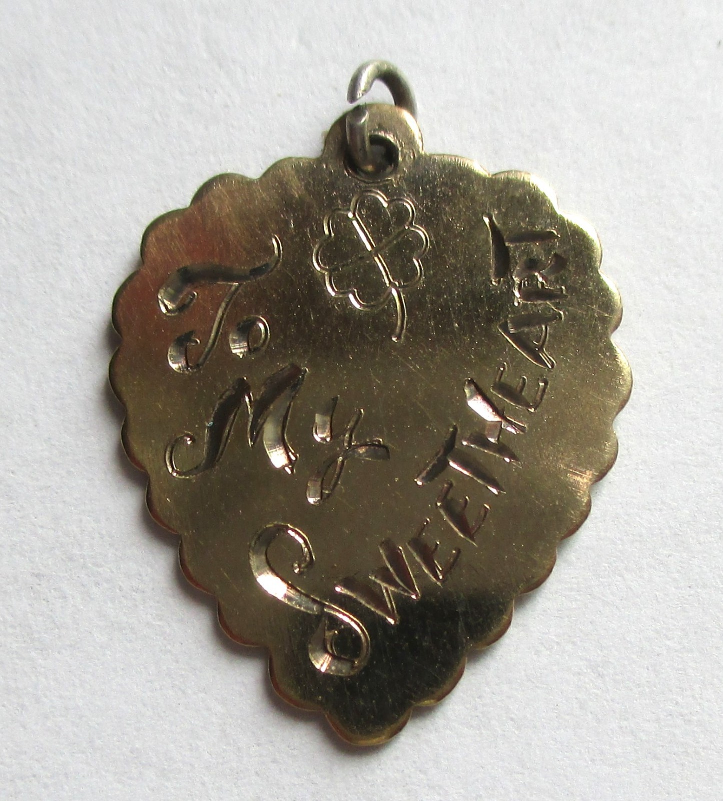 VINTAGE STERLING SILVER TO MY SWEETHEART LOVE TOKEN CHARM CLOVER GOLD WASH