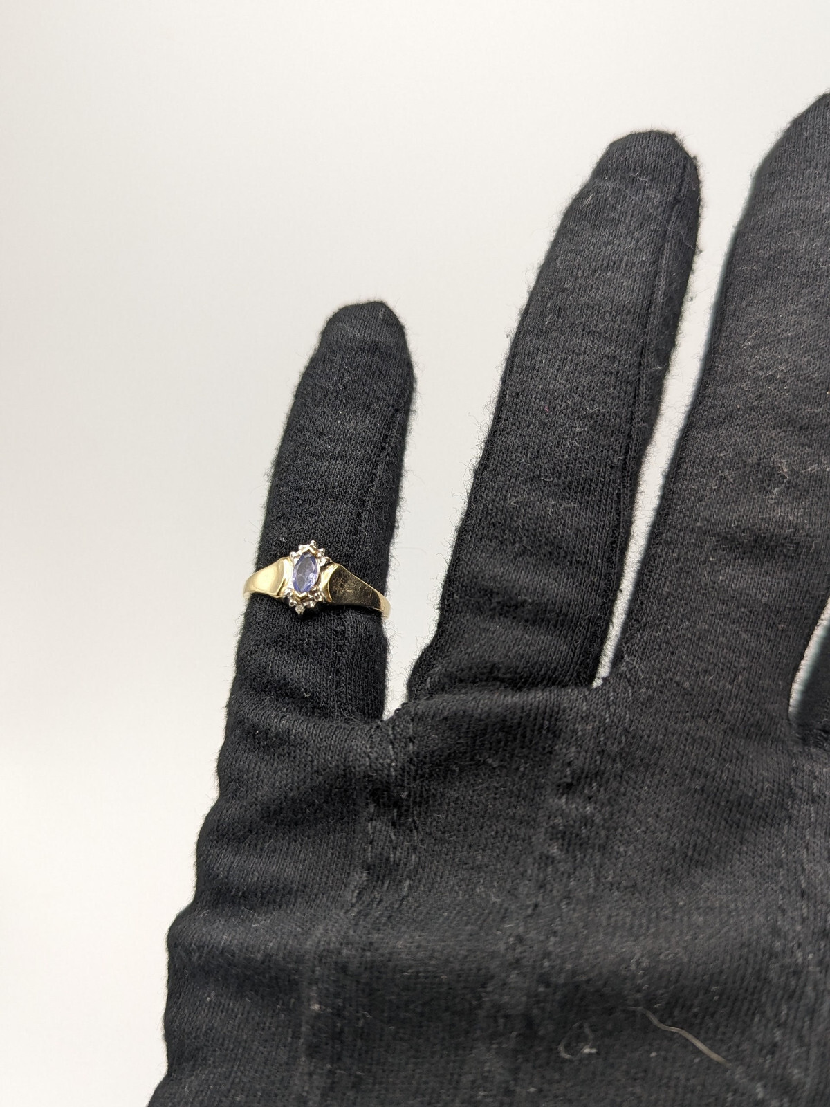 10k Yellow Gold Blue Iolite and Diamond Ring Violet Marquise Cut Diamond Ring
