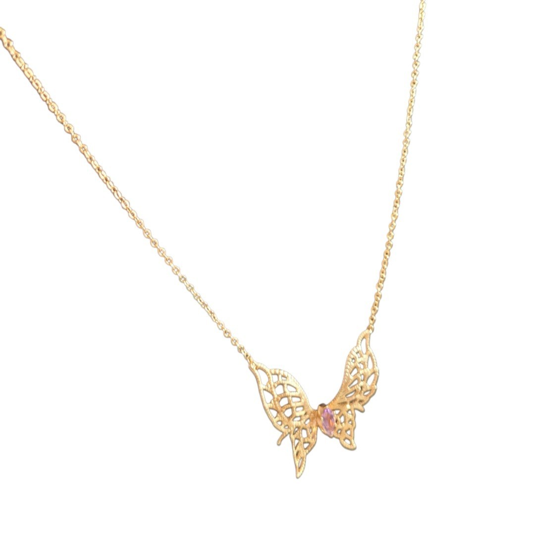 14KGE Lindenwold Gold Electroplated Marquise Purple Amethyst Butterfly Necklace