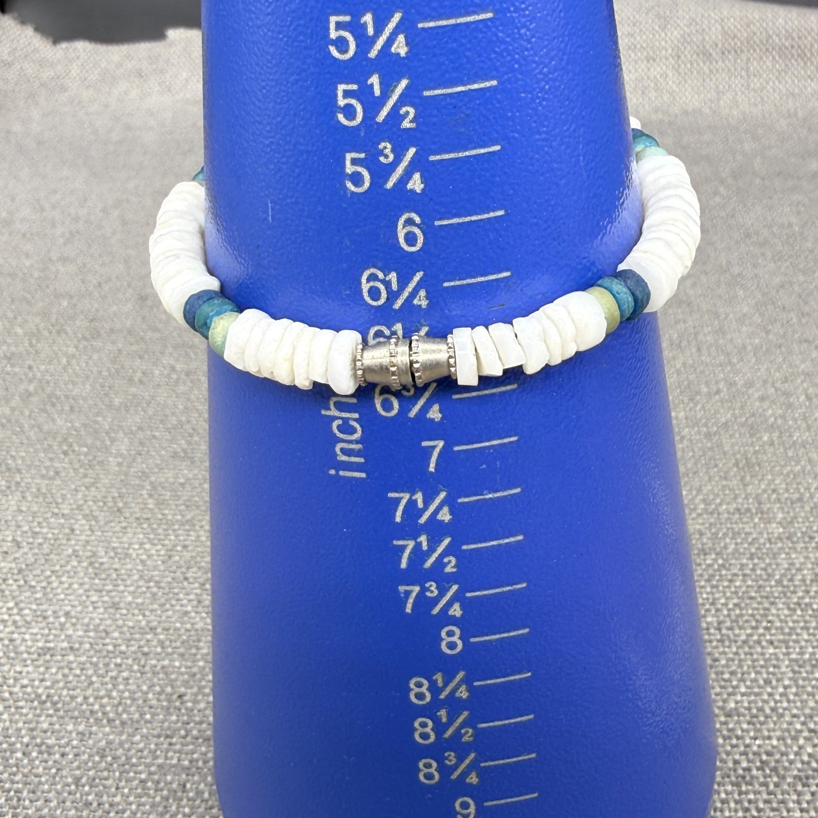 Vintage Heishi Bead Bracelet and Anklet Set White Blue Shells