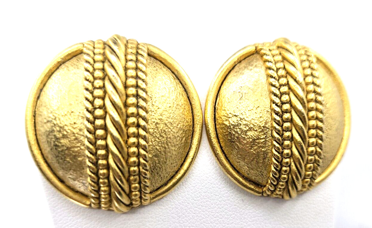 Vintage 80’s Heavy Large Dome Twist Gold-Tone Orena Paris Clip-on Earrings