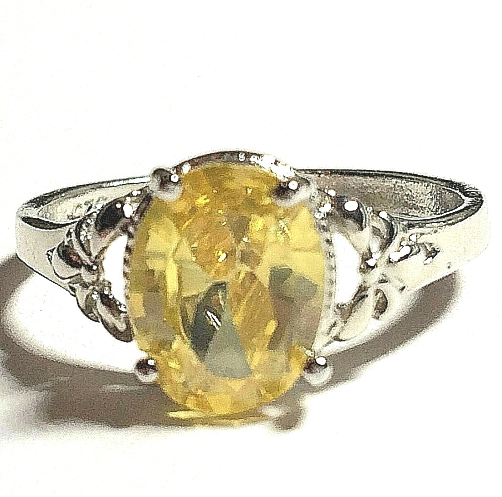 Sterling Silver Citrine Fleur de Lis Ring Size 7 Yellow CubicZirconia Simulated