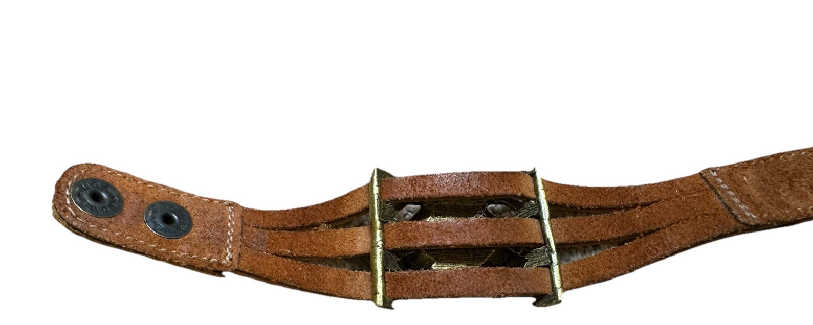 Bracelet LeatherRock Textured Band Turquoise Stone Rhinestone Brass Accents M&W.