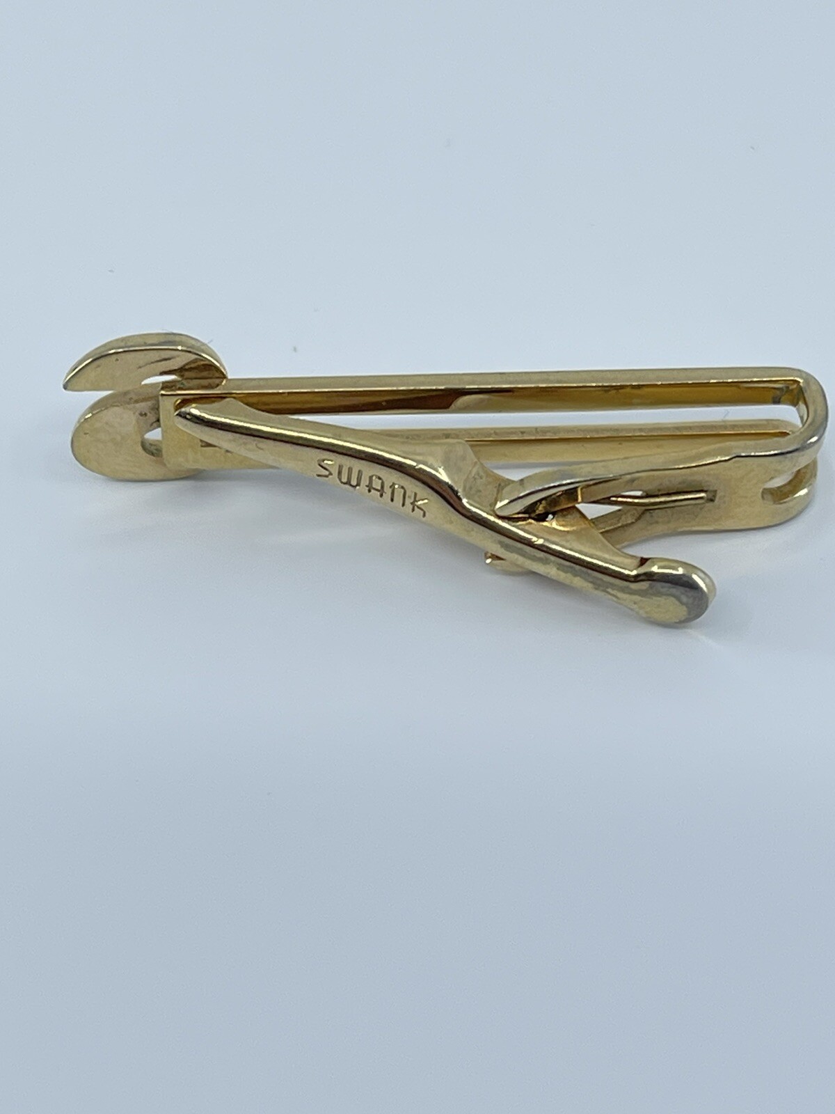 Vintage Swank cufflinks and tie clip monogram beveled S gold tone bullet backs