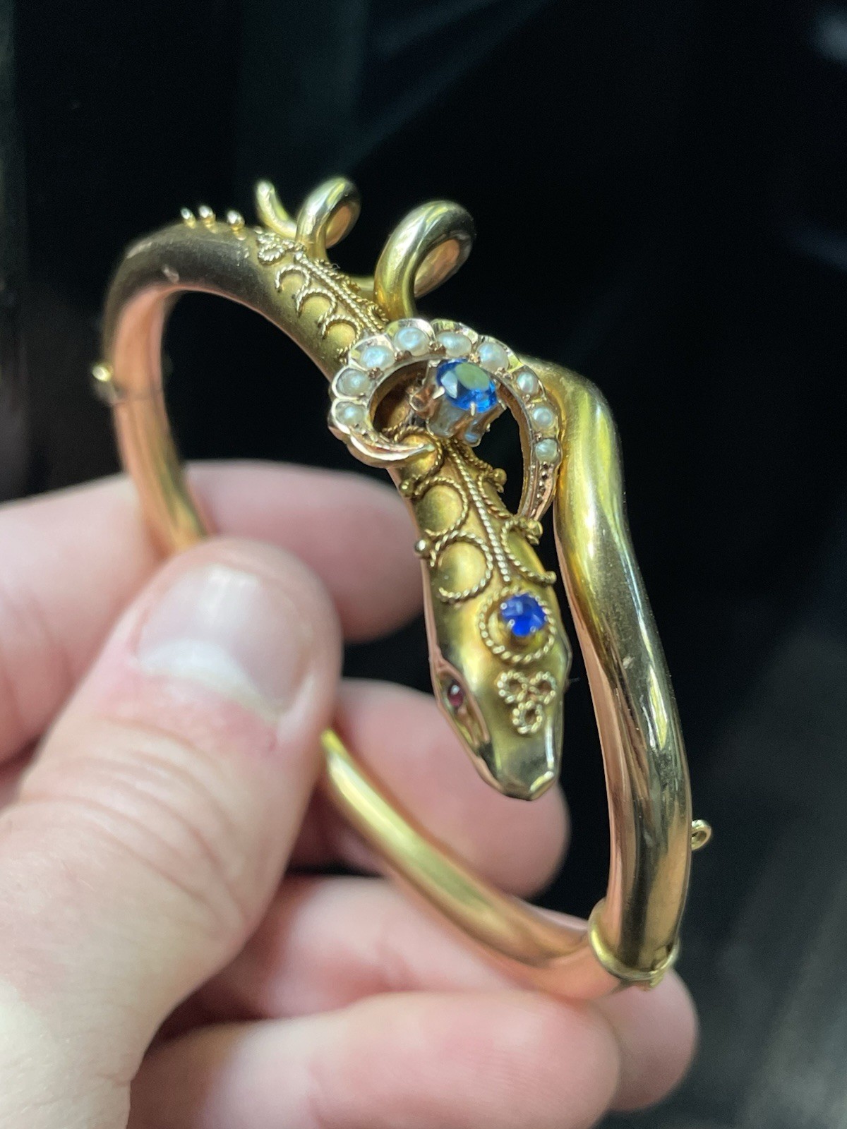 ANTIQUE VICTORIAN ESTRUSCAN SOLID GOLD SNAKE BANGLE BRACELET! 17GR!