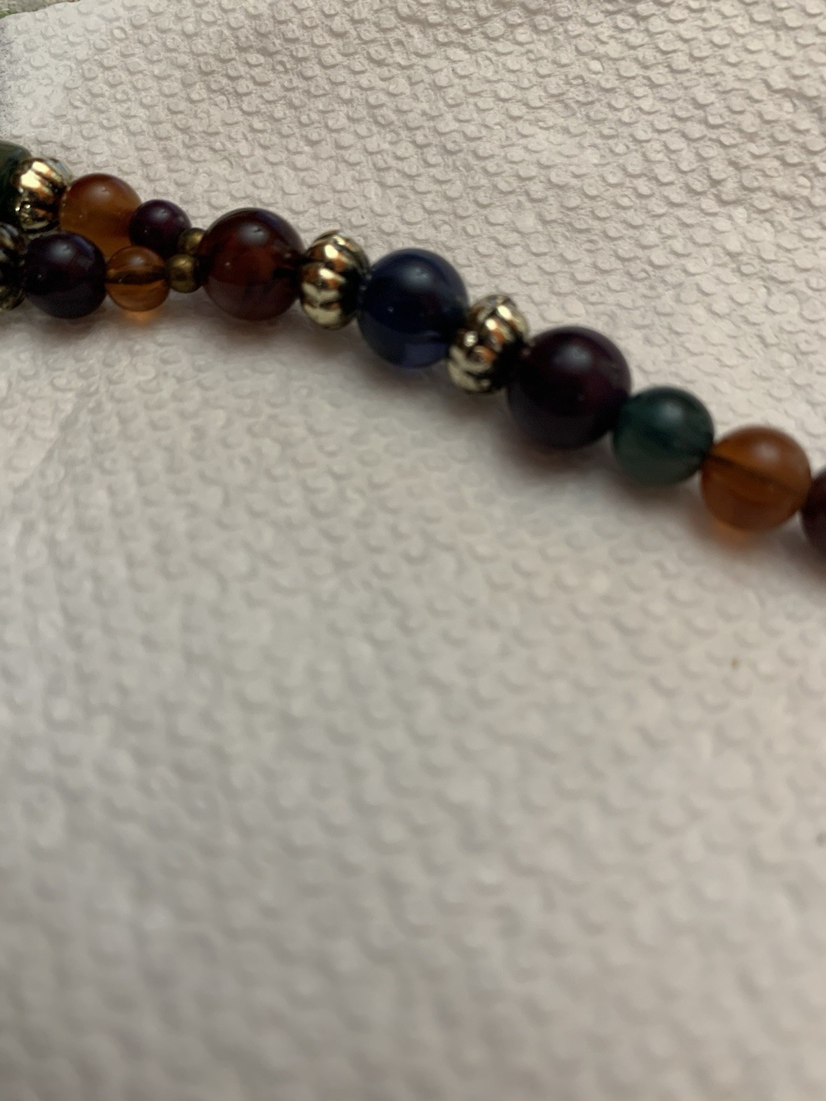 Vintage Multicolor Acrylic Chunky Faux Stone Choke Gold Tone Beaded Necklace 19″