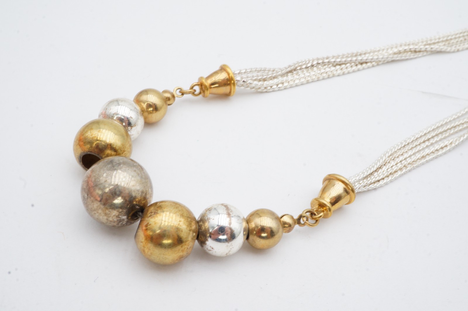 Vintage Necklace Silver Gold Tone Ball 16.5″