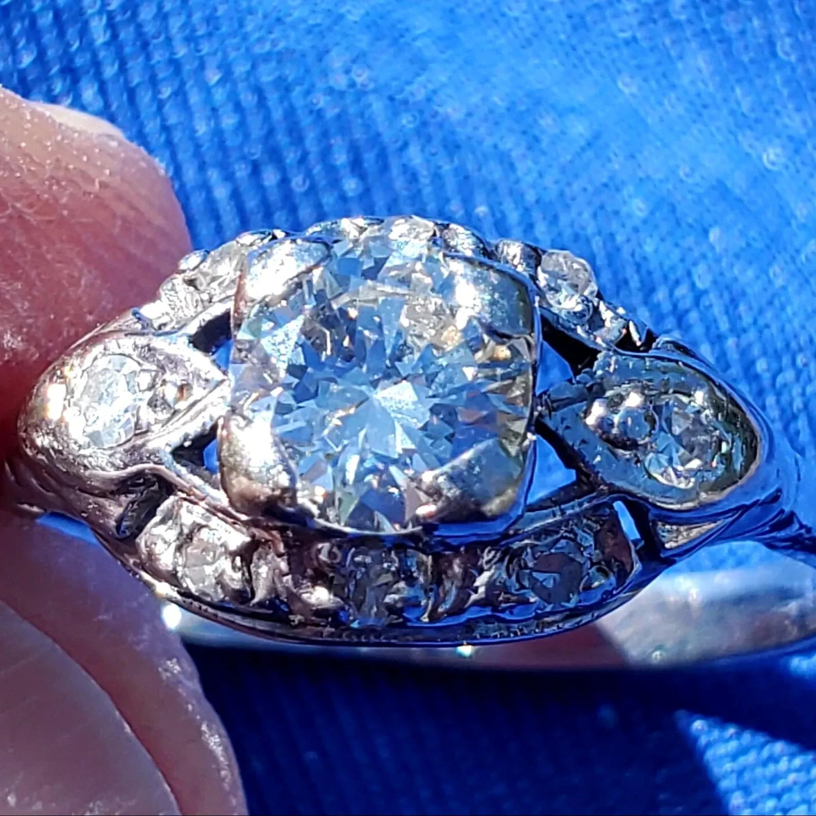 Original EARTH MINED DIAMOND Deco Engagement Ring Antique PLATINUM Solitaire S 8