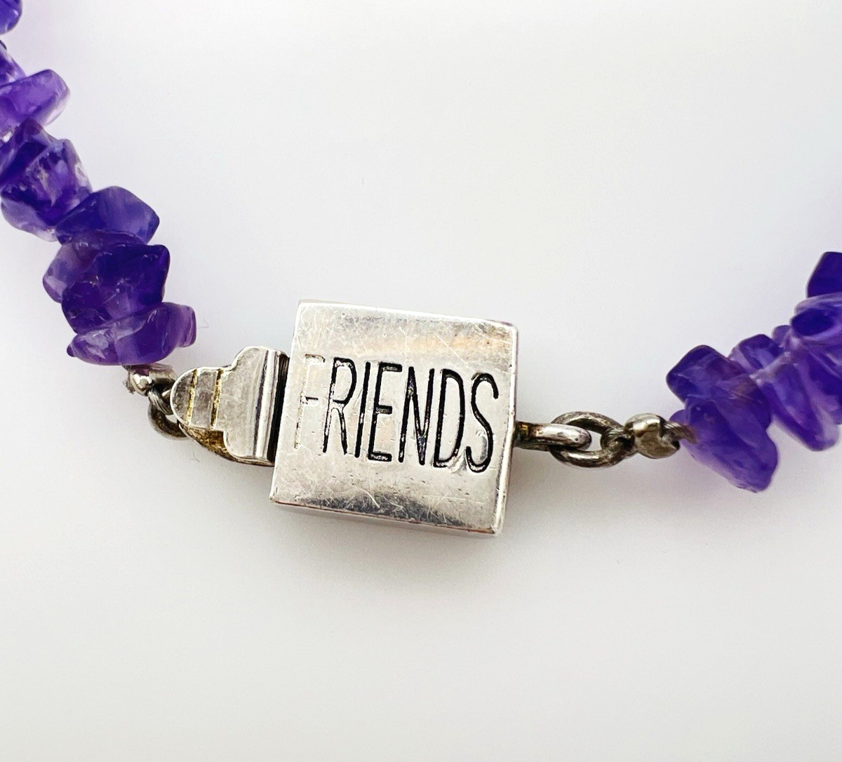 Vintage Sterling Silver Purple Amethyst Chip Friends Bracelet 7.25 in
