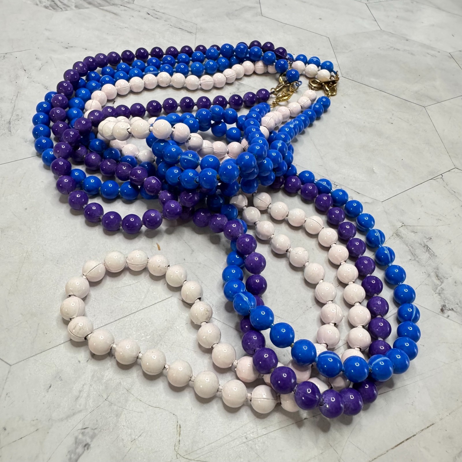 Lot of 4 Vtg Oops A Daisy Necklaces Purple Blue Blush Pink Enamel Ball Chain