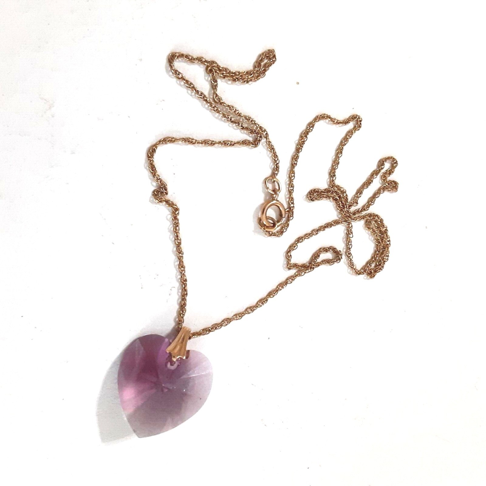 Purple Crystal Heart Pendant Necklace Gold Filled 18 mm 19 in