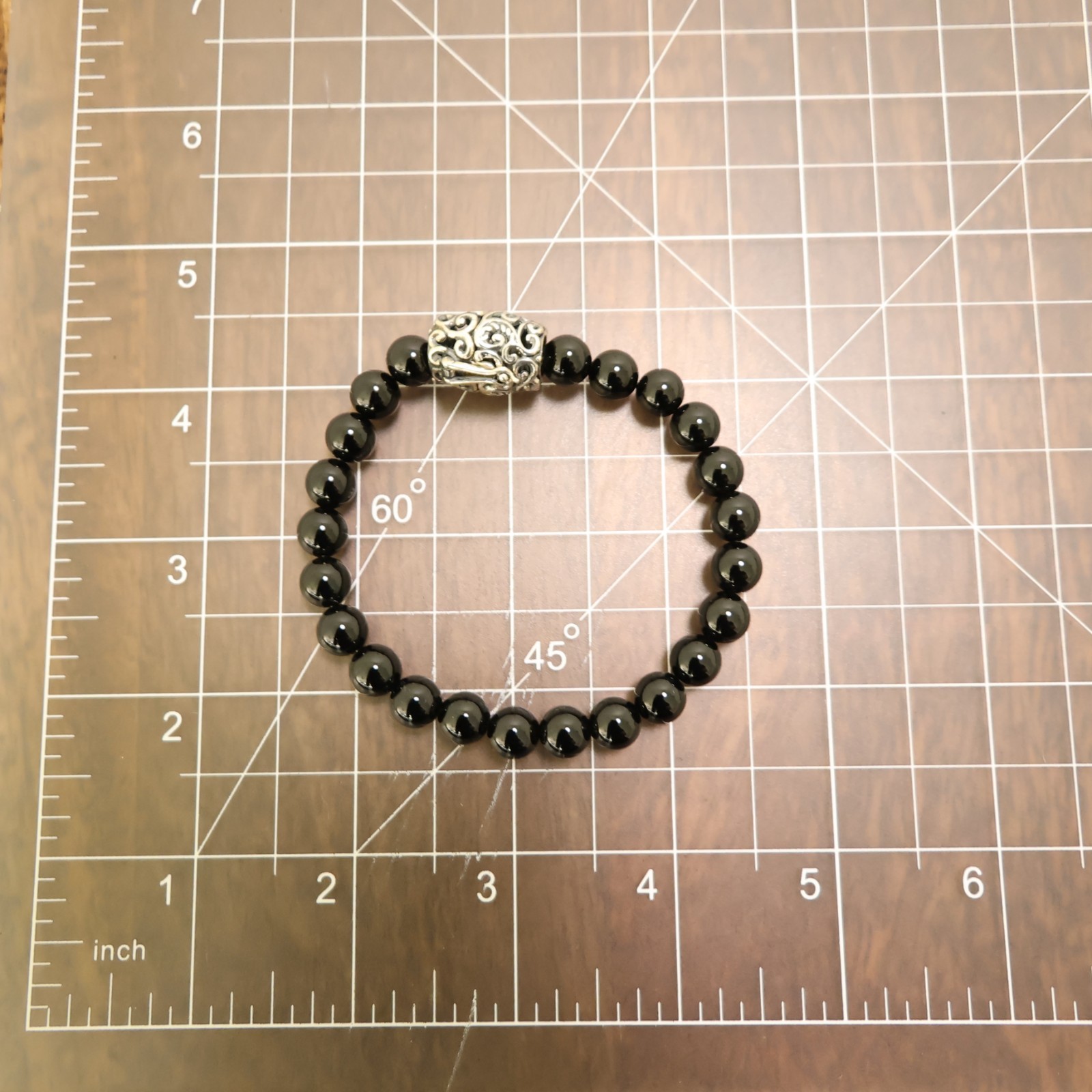 Carolyn Pollack bracelet Relios black onyx beads silver magnetic clasp 6.75in