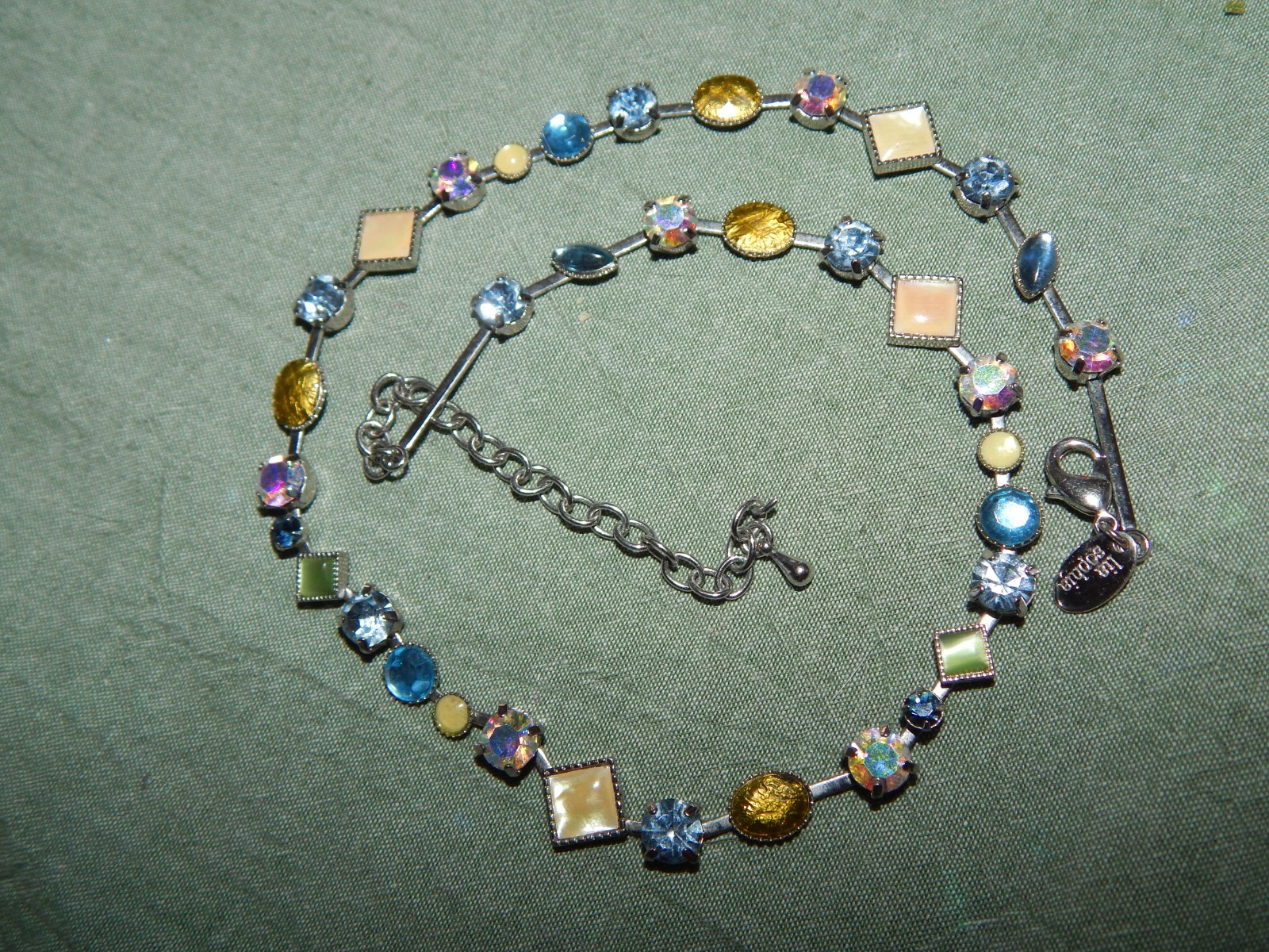 LIA SOPHIA Vintage Necklace Rhinestones, Moonglow Cabochons; Silver-Tone
