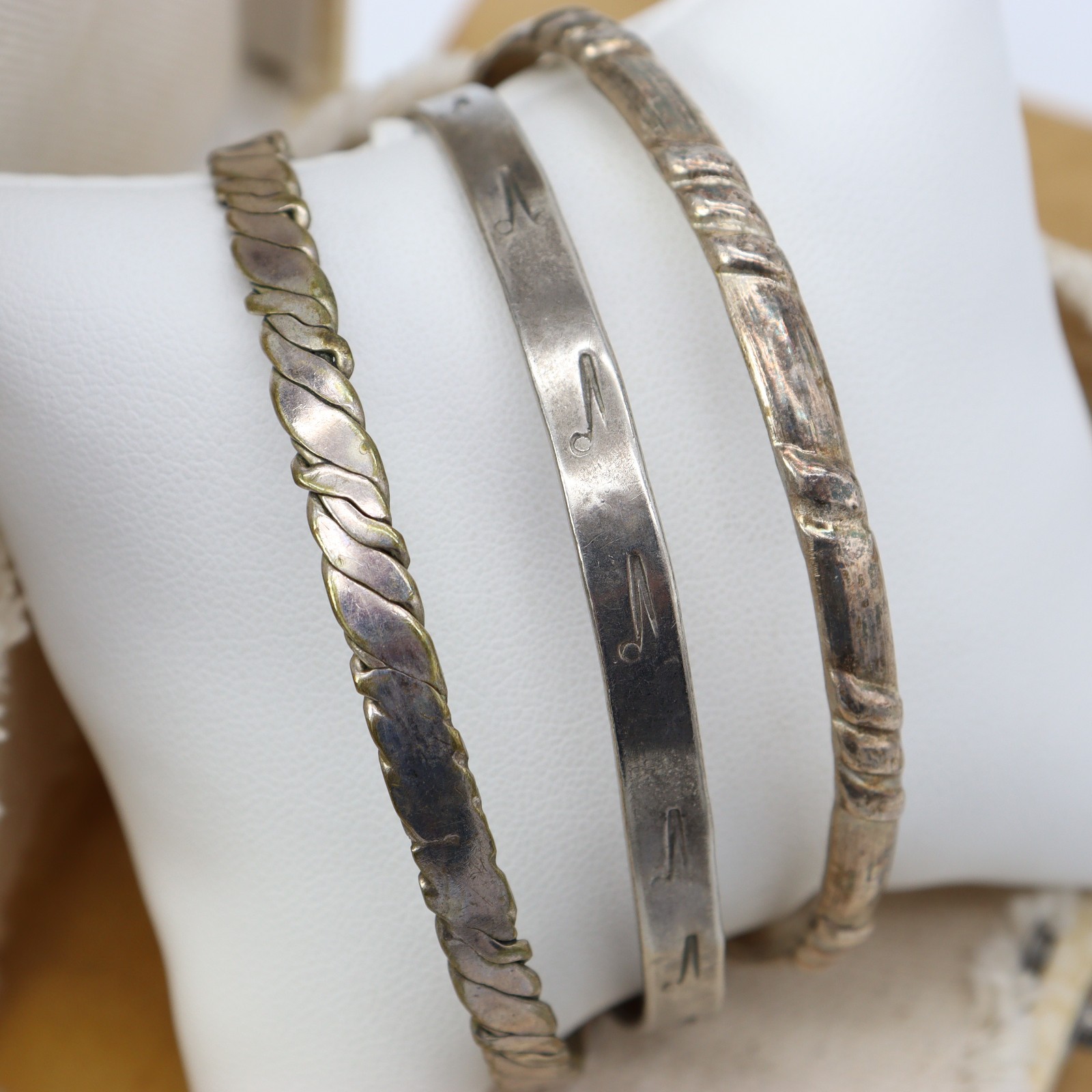 Vtg Taxco Alpaca Mexico Bracelet LOT 3 Silver Rope Bangle Aztec Twist Signed