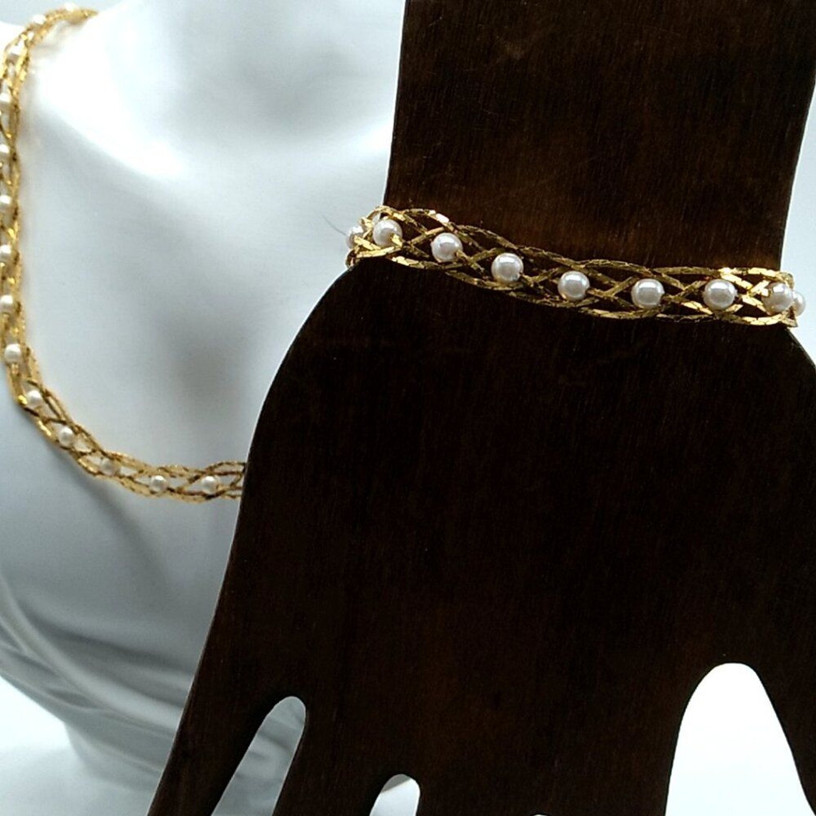 Vintage Avon Convertible Gold-tone Braided Pearl Necklace-Bracelet Silver Plated