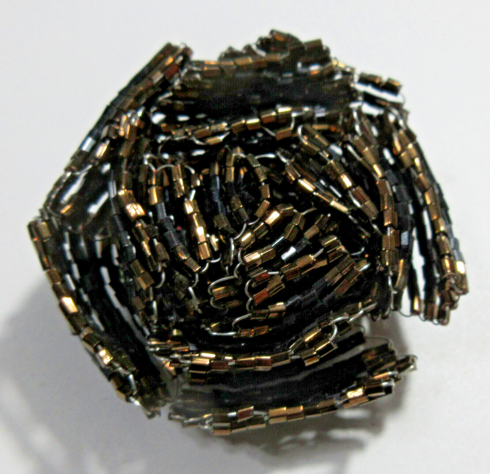 VTG UNUSUAL 3D BIG BLACK BRONZE TONE BEADED Flower Brooch SMALL SILVER TONE Pin