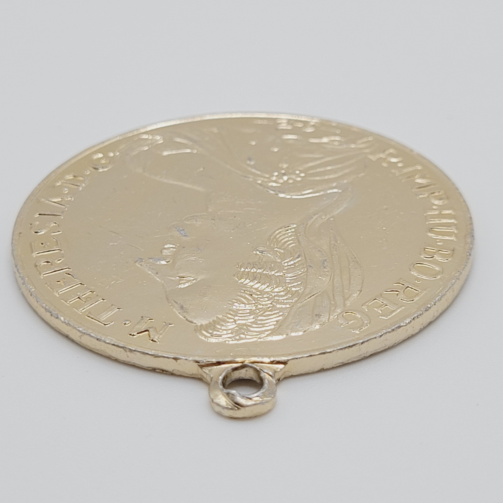 Maria Theresa Replica Token Medallion Coin Pendant Gold Tone Attached Bail
