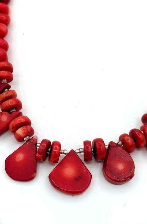 Vintage Genuine Coral Necklace Red Branch Coral Statement Bib 14 Inch