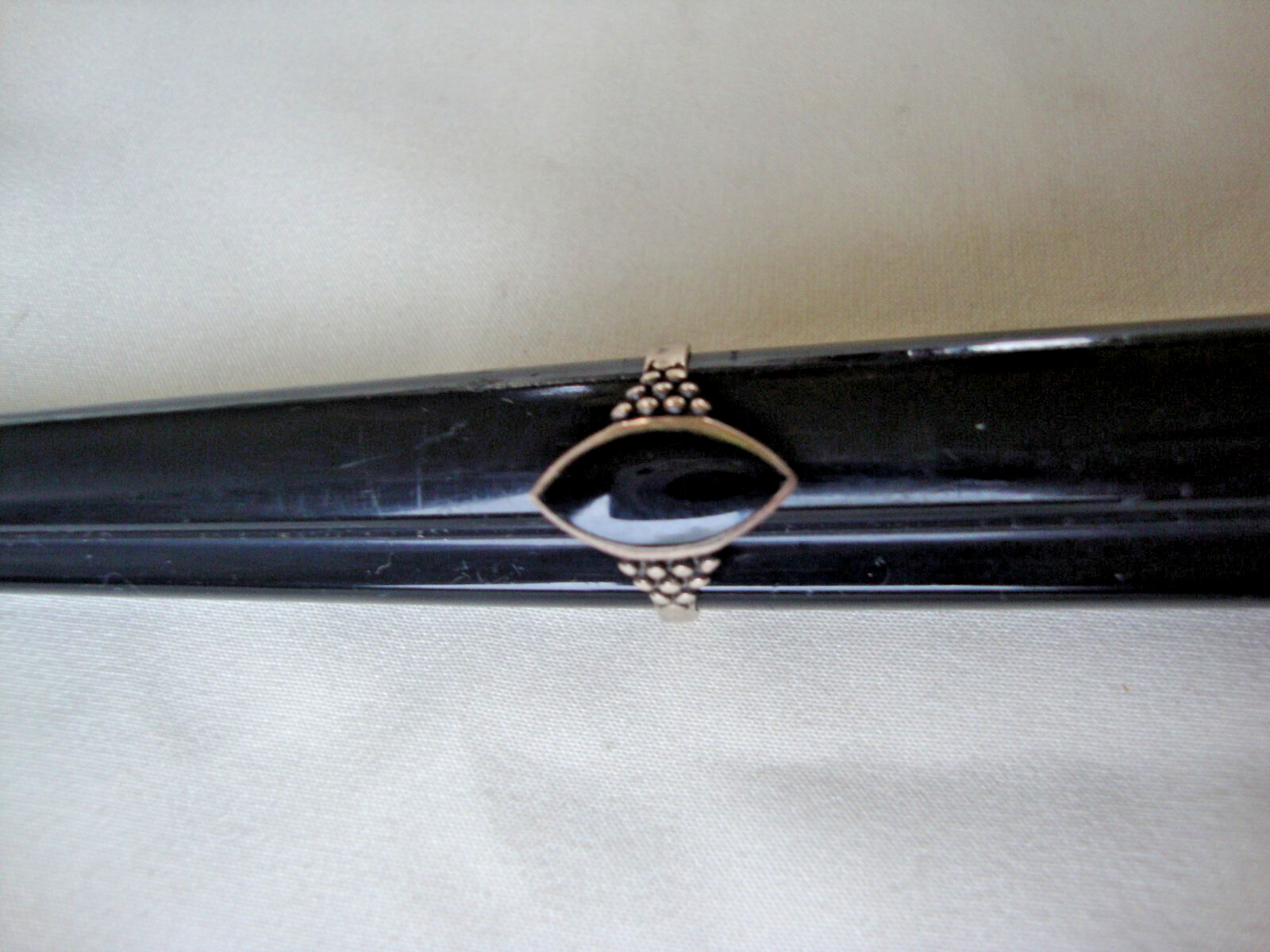 VINTAGE INLAID LOZENGE BLACK ONYX BEADED TEXTURED RING SILVER STAMP 925 SZ 7