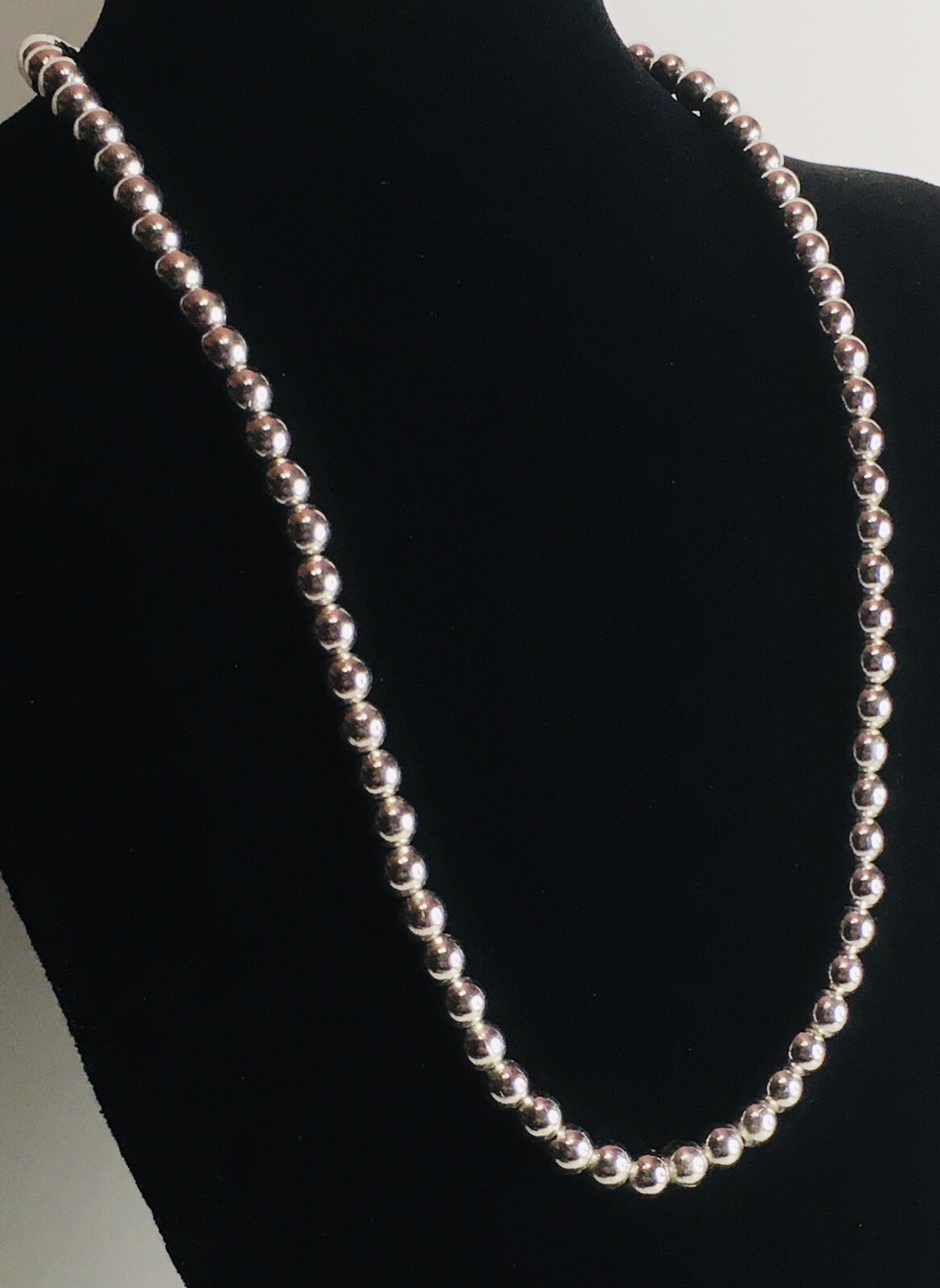 Vtg Monet Necklace Silver Tone Beads On Chain 60s Sister Hook Clasp SIGNED