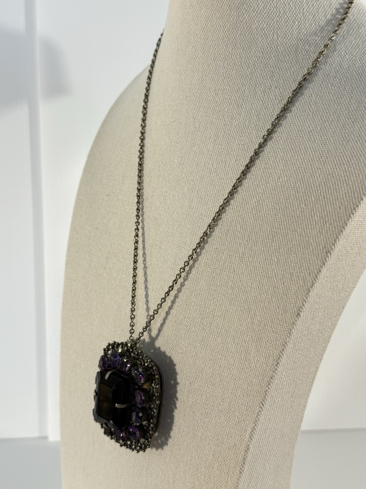 Vintage Thai Amethyst Smoky Quartz Pendant Large Statement Necklace