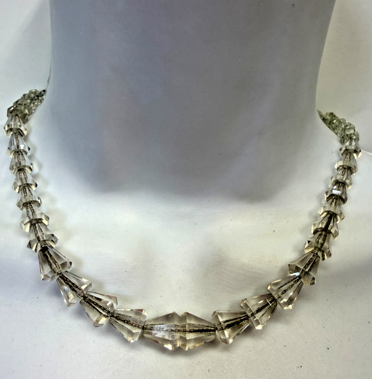 Vintage Necklace Glass Beads Art Deco Clear BiCone 16 Inches Estate PJ