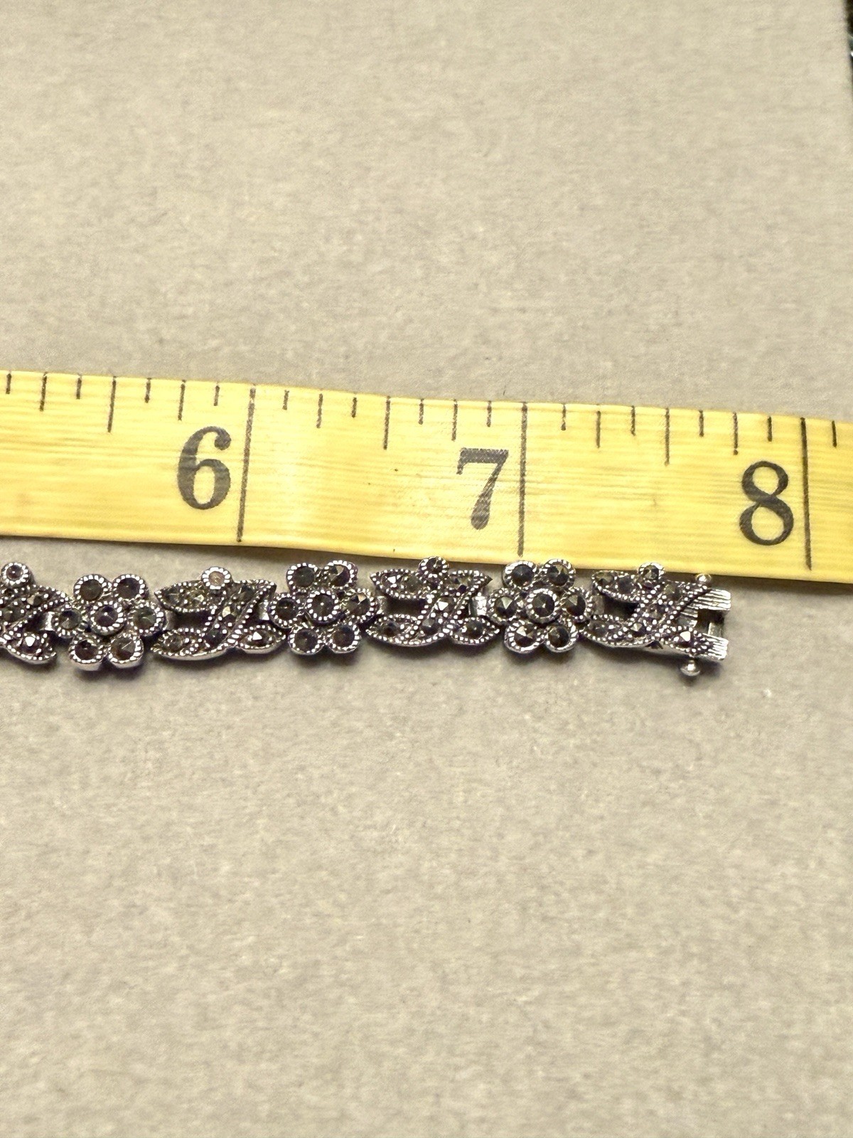 Vintage Signed DBJ 925 Sterling Silver Marcasite Floral Link Bracelet 17.4g QVC