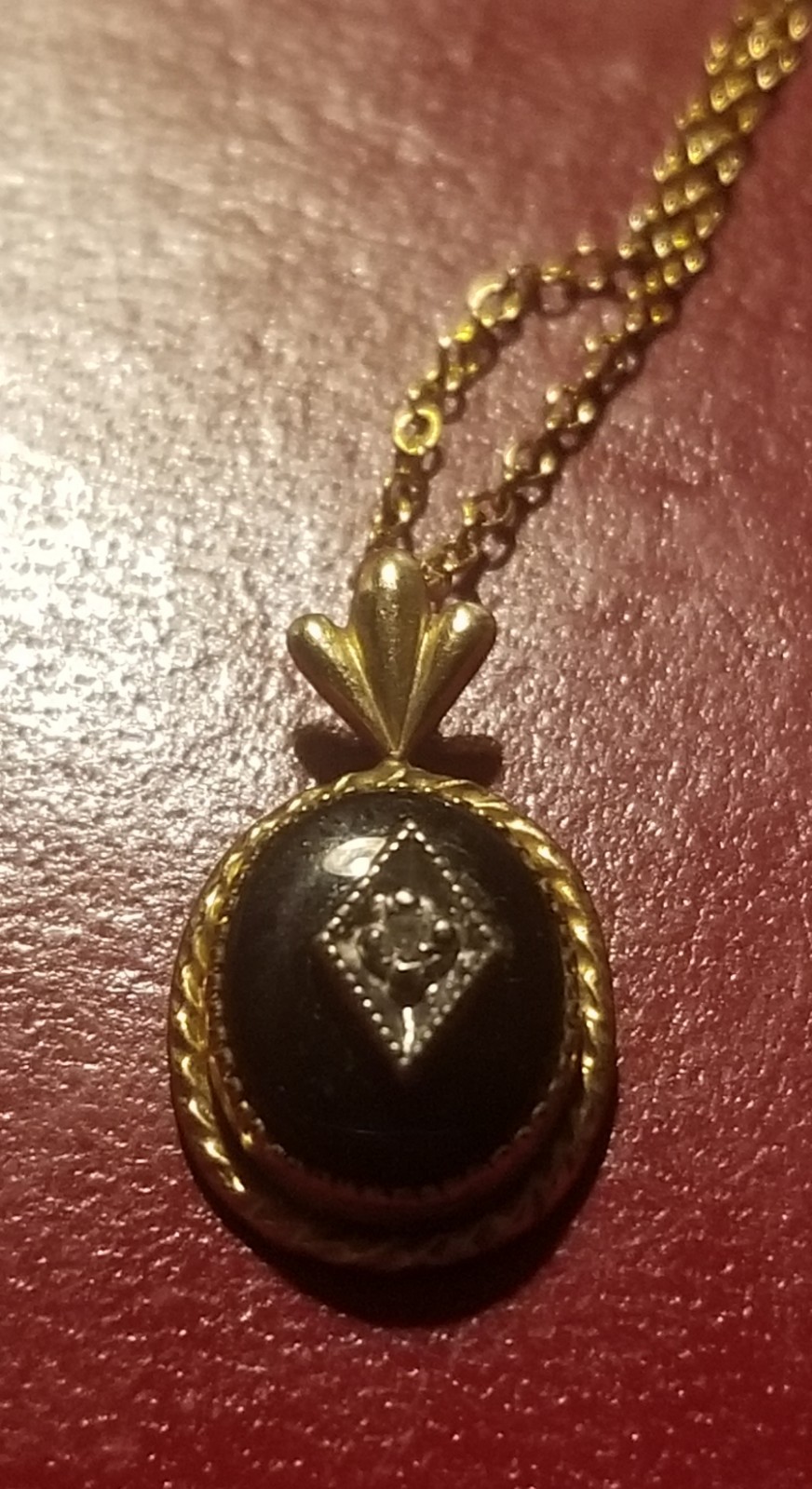 Antique Victorian Onyx And Diamond? Mourning 14k Gold Filled Pendant Necklace