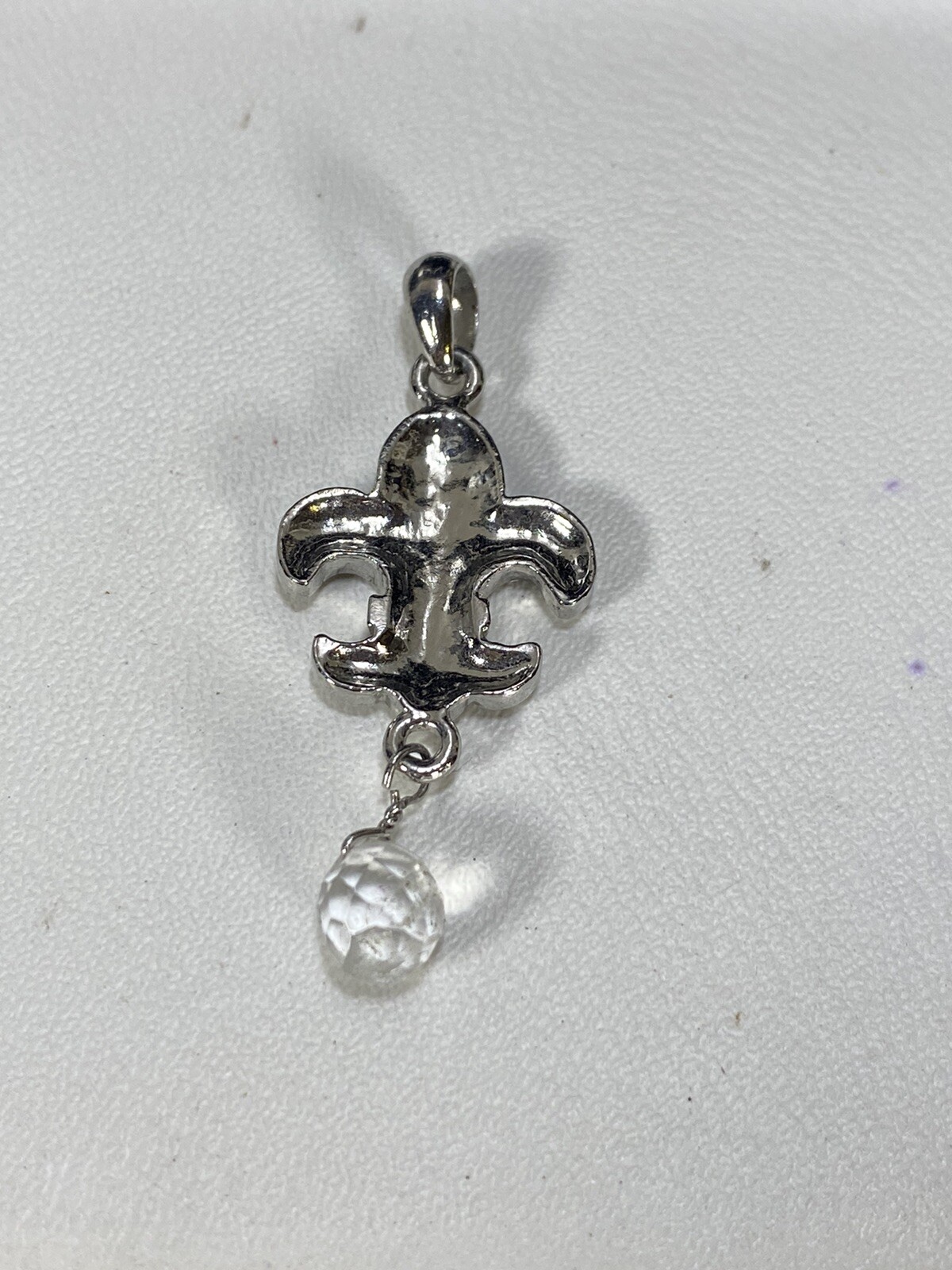 Vintage Estate 1990s Silver FLEUR DE LIS Charm Dangling Crystal Bead Charm Only