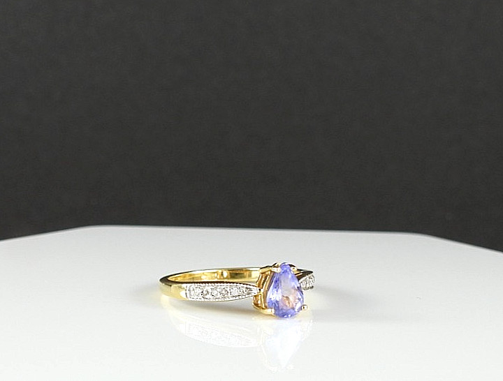 18K Gold Blue Violet Tanzanite Color Pear Cut Ring Diamond Accent Fine Jewelry