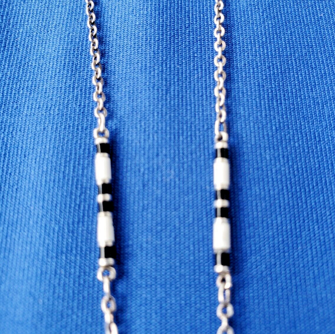 ORIGINAL Deco Guilloche Enamel STERLING SILVER 925 Necklace Antique Chain 24″ IN