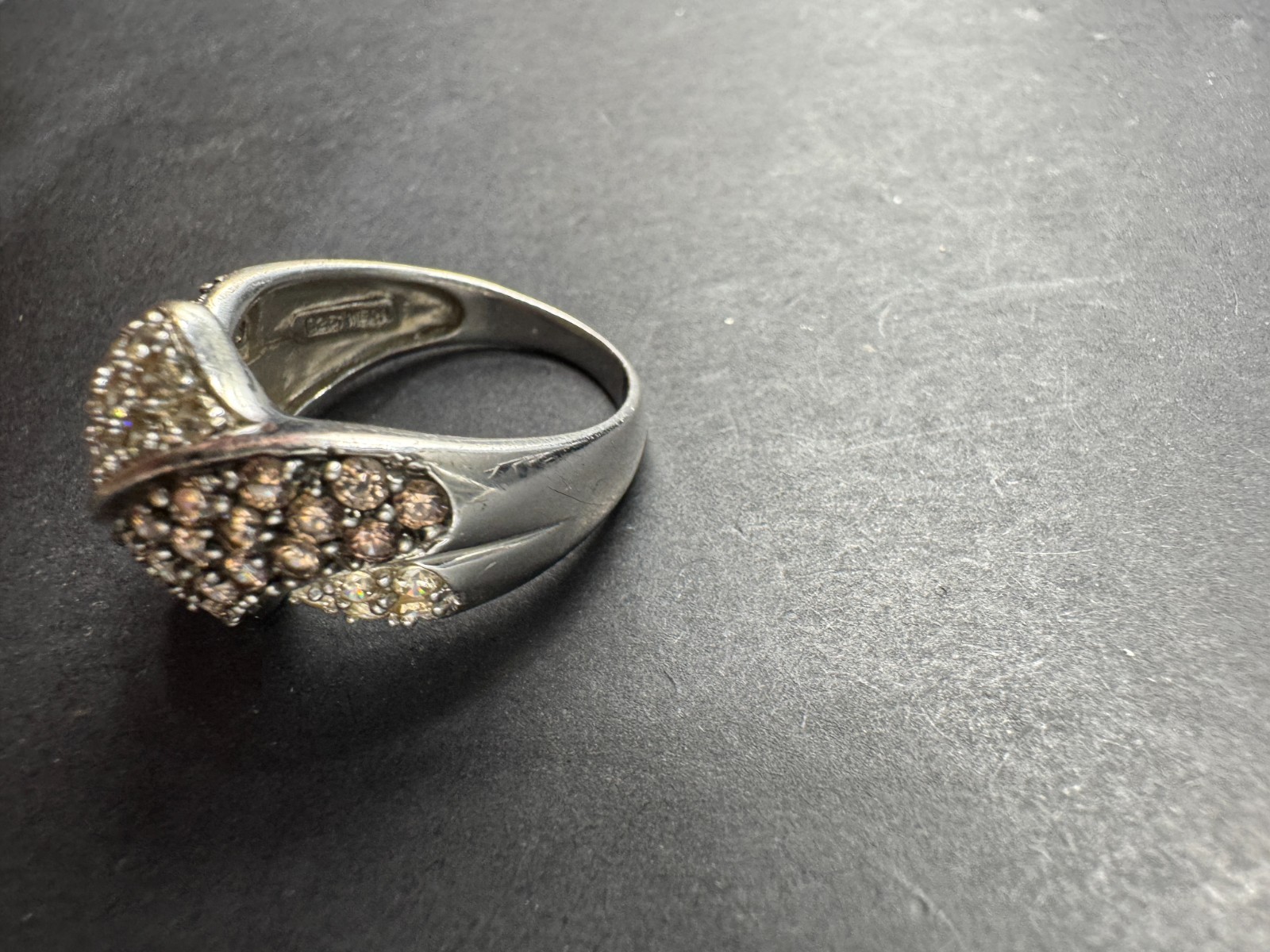 Vintage White & Brown Diamond Sterling Silver 925 Signed Twisted Ring Sz 8