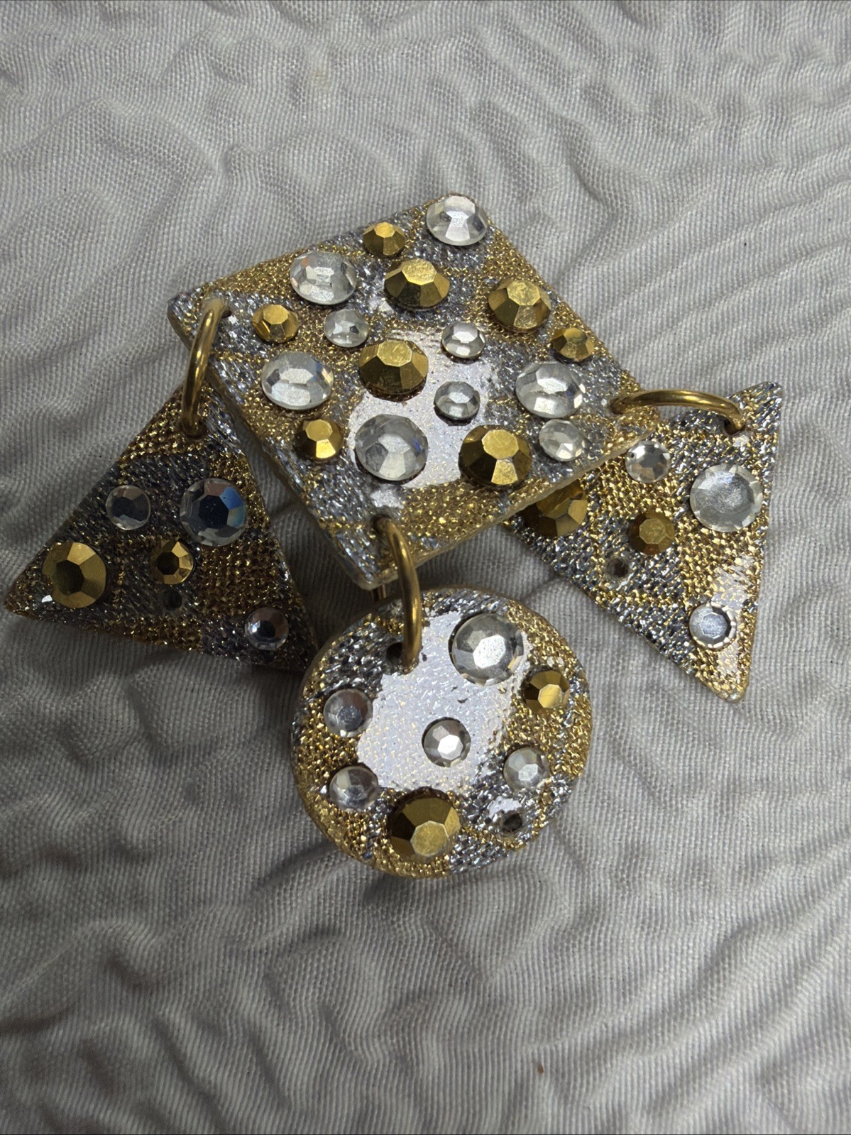 Vintage 1980s (2) MAM Retro Style Glitzy Chimes Clip Dangle Earrings Geometric