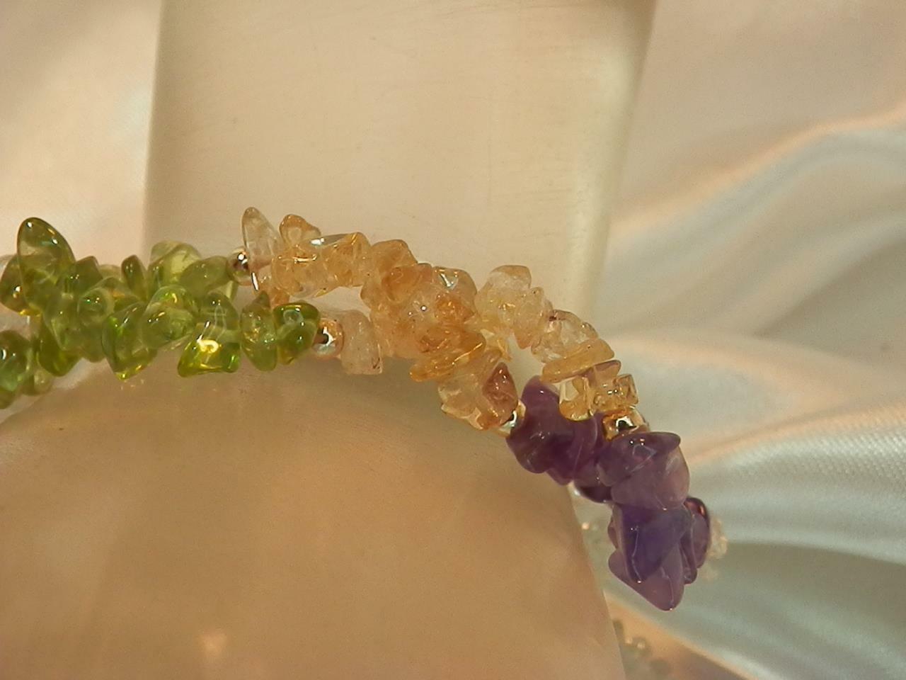 Vintage 80’s Purple Green White Stone 2 Strand Fancy Clasp Bracelet 629n9