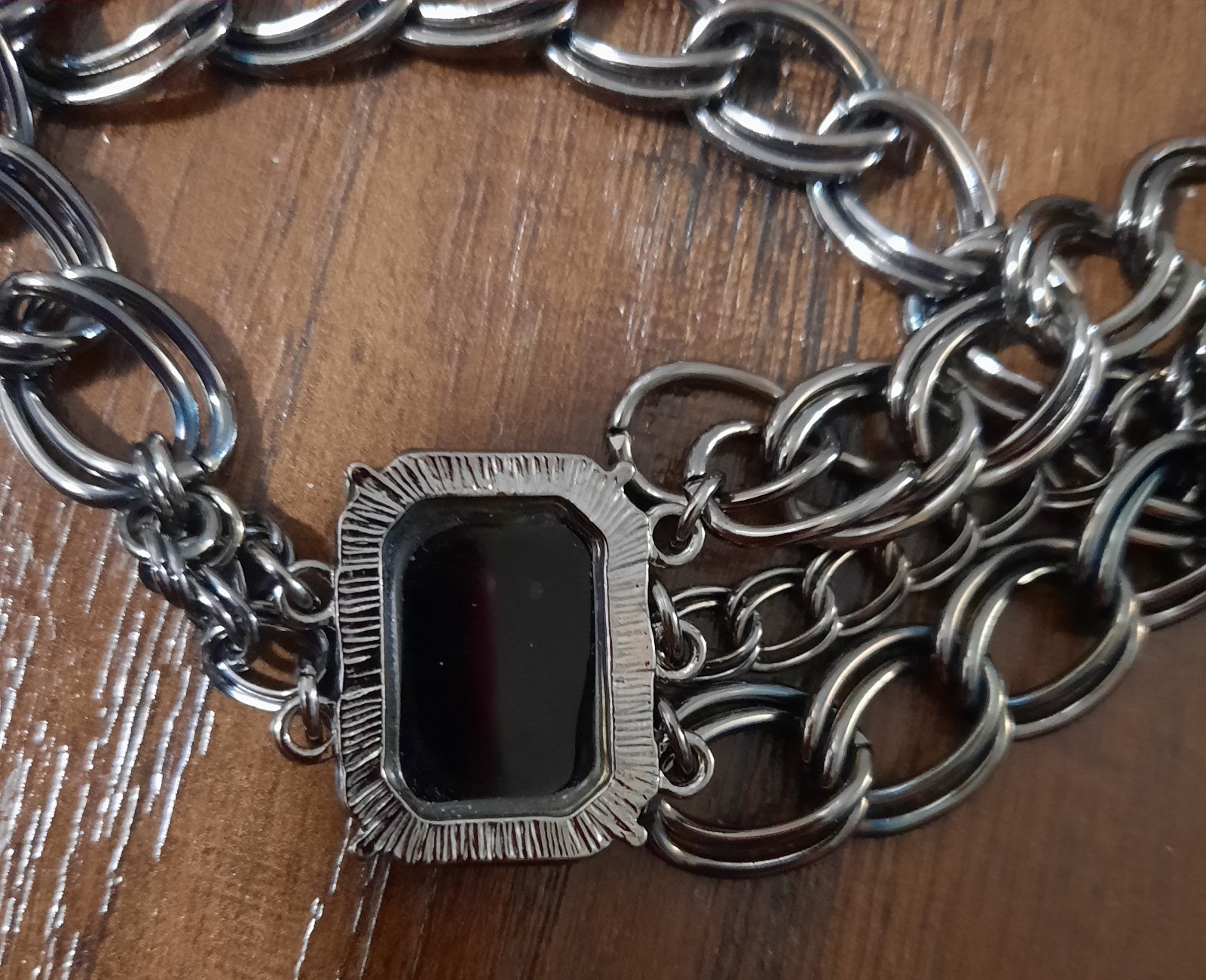 Vintage Mi-Amore Floral Bow 28″ Chain Necklace Black Chunky Statement Silvertone