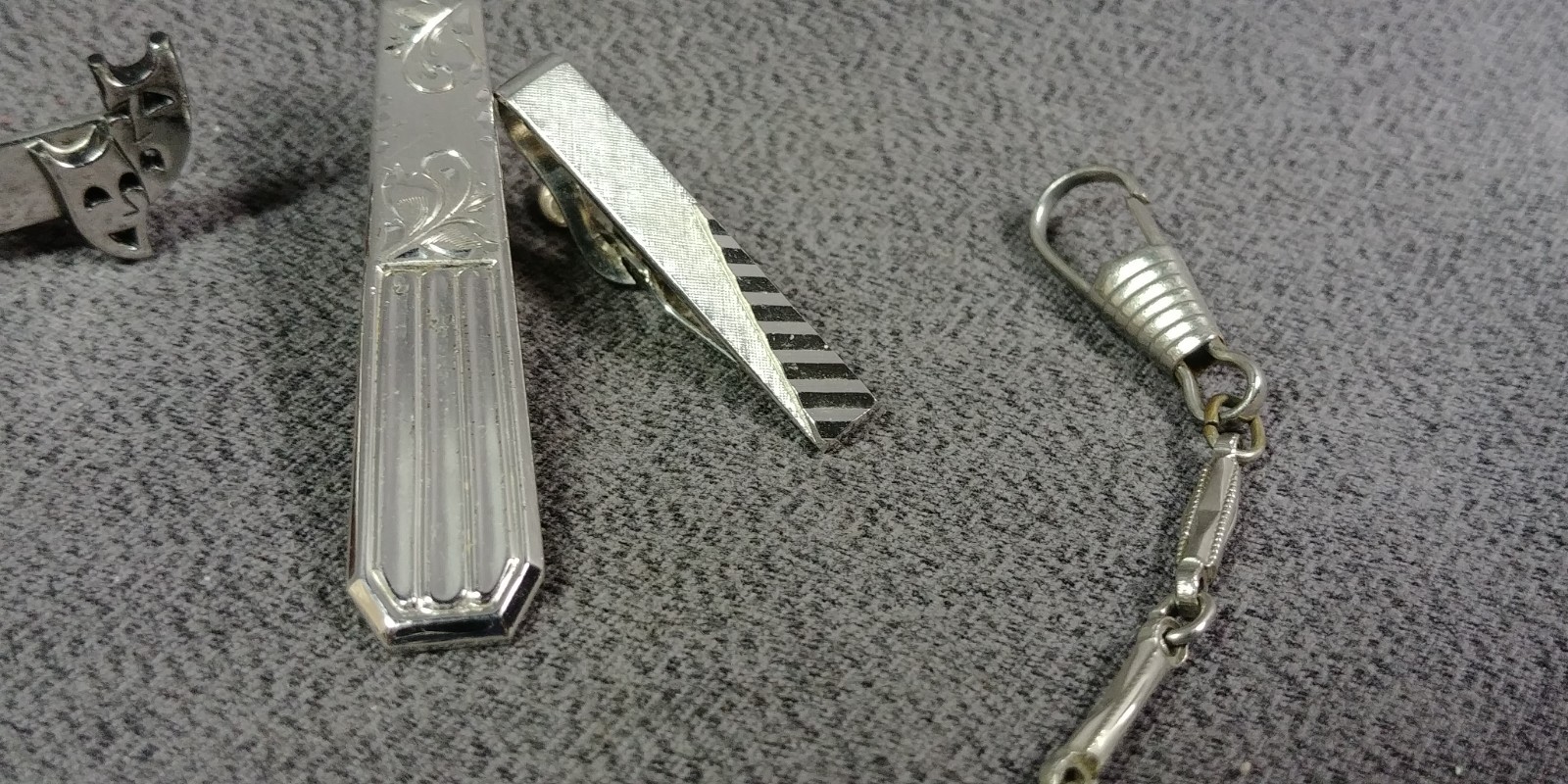 4 Tie Bar Clip Watch Chain Fob Marvel Sterling Silver Swank Comedy Tragedy Masks