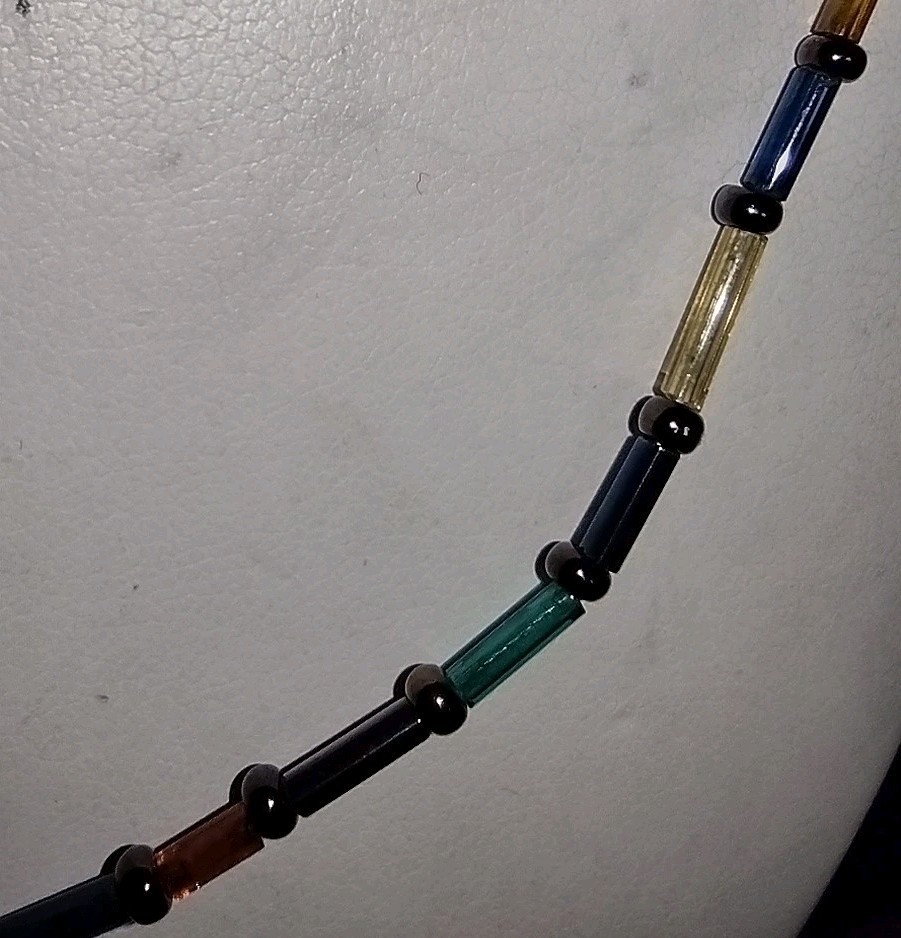 Vintage Tube Glass Bead Necklace Colorful 31″ 2.1mm Wide Beads Very Light Weight