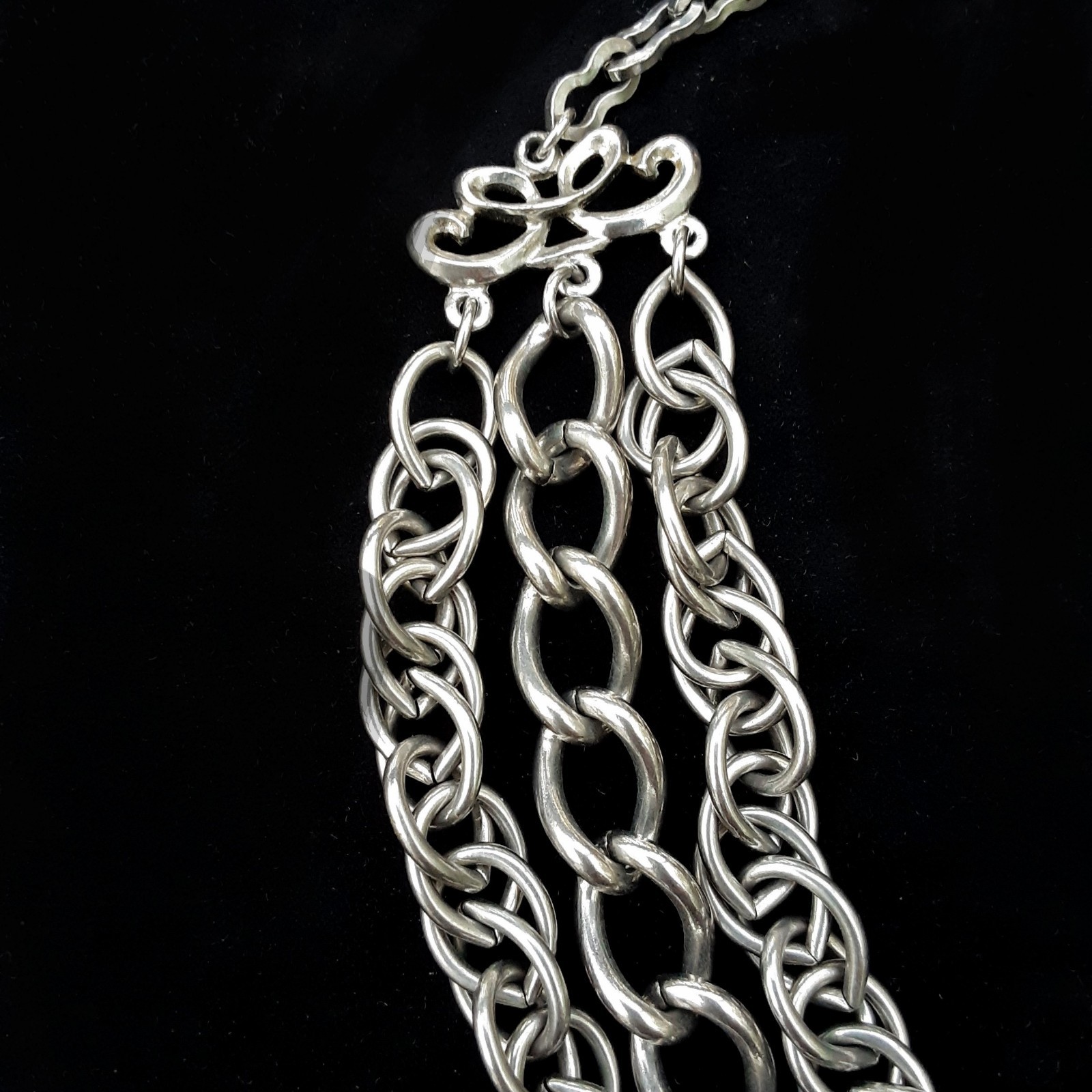 Vtg 90s THREE CHAIN Heavy metal CHOKER Necklace goth Rock punk biker Silver tone