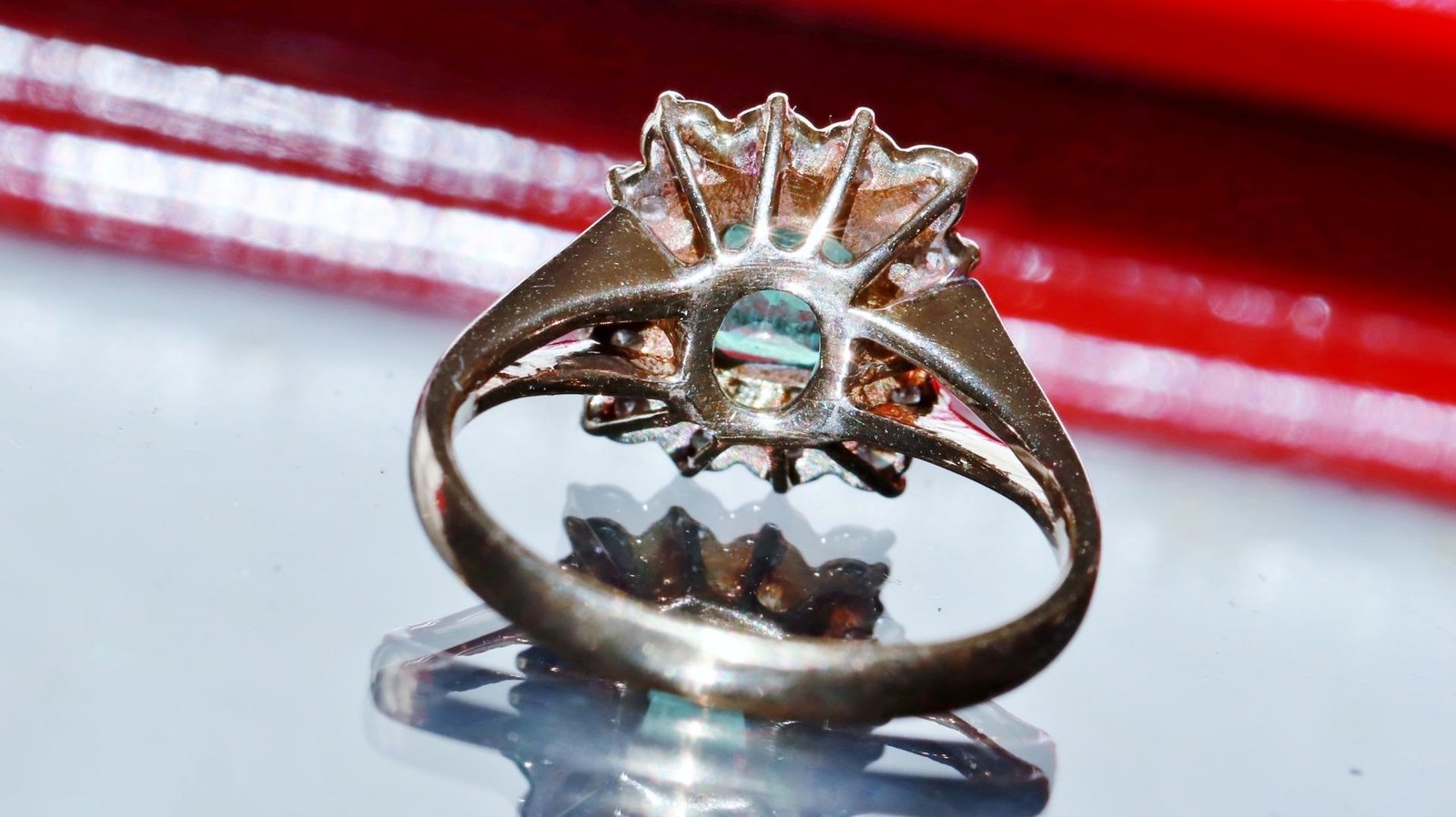 14k rose gold 0.78ct natural diamond sz 4.25 ring emerald vtg treated 2.50g 3823