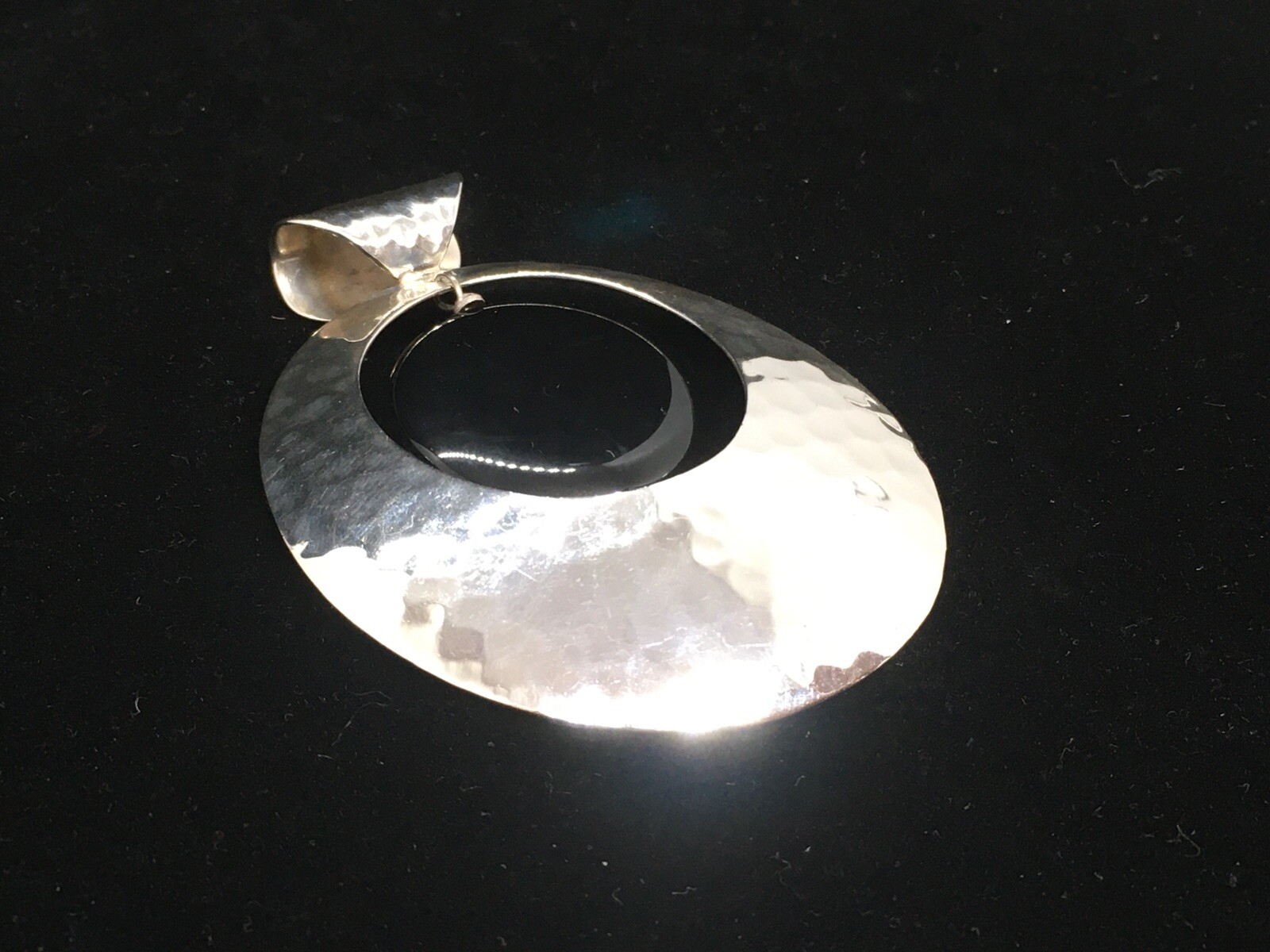 Huge Dominique Dinouart Hand Hammered Mexican Sterling & Onyx Pendant