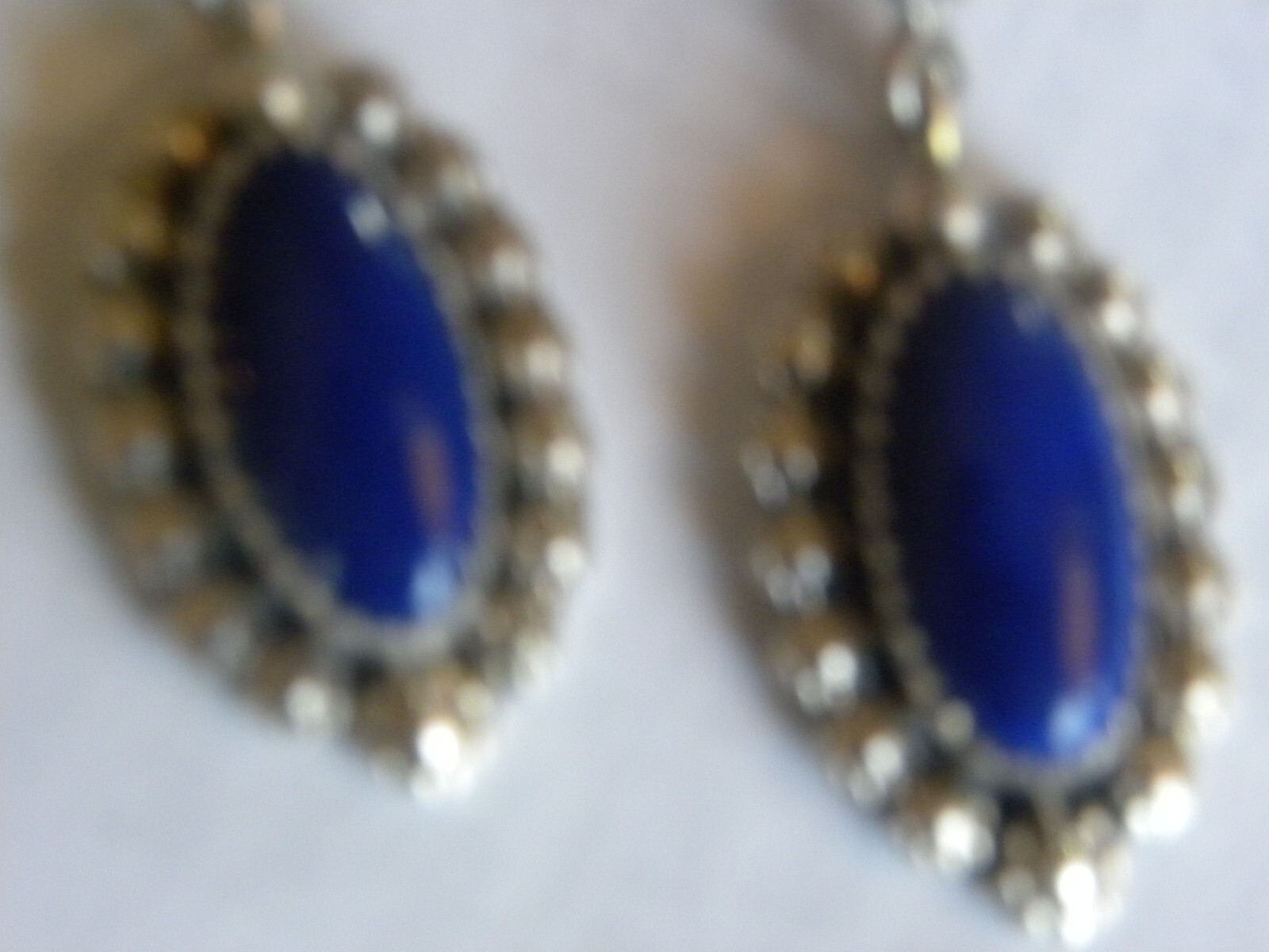 Vintage Sterling Lapis & Spiney Oyster Post Back Earrings Signed “J J” 1-5/8″